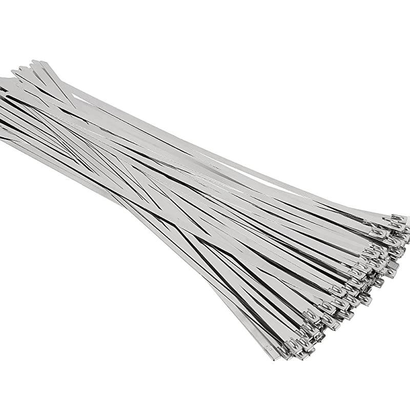 100pcs 118 Inches Stainless Steel Exhaust Wrap MultiPurpose Locking Cable Metal Zip Ties