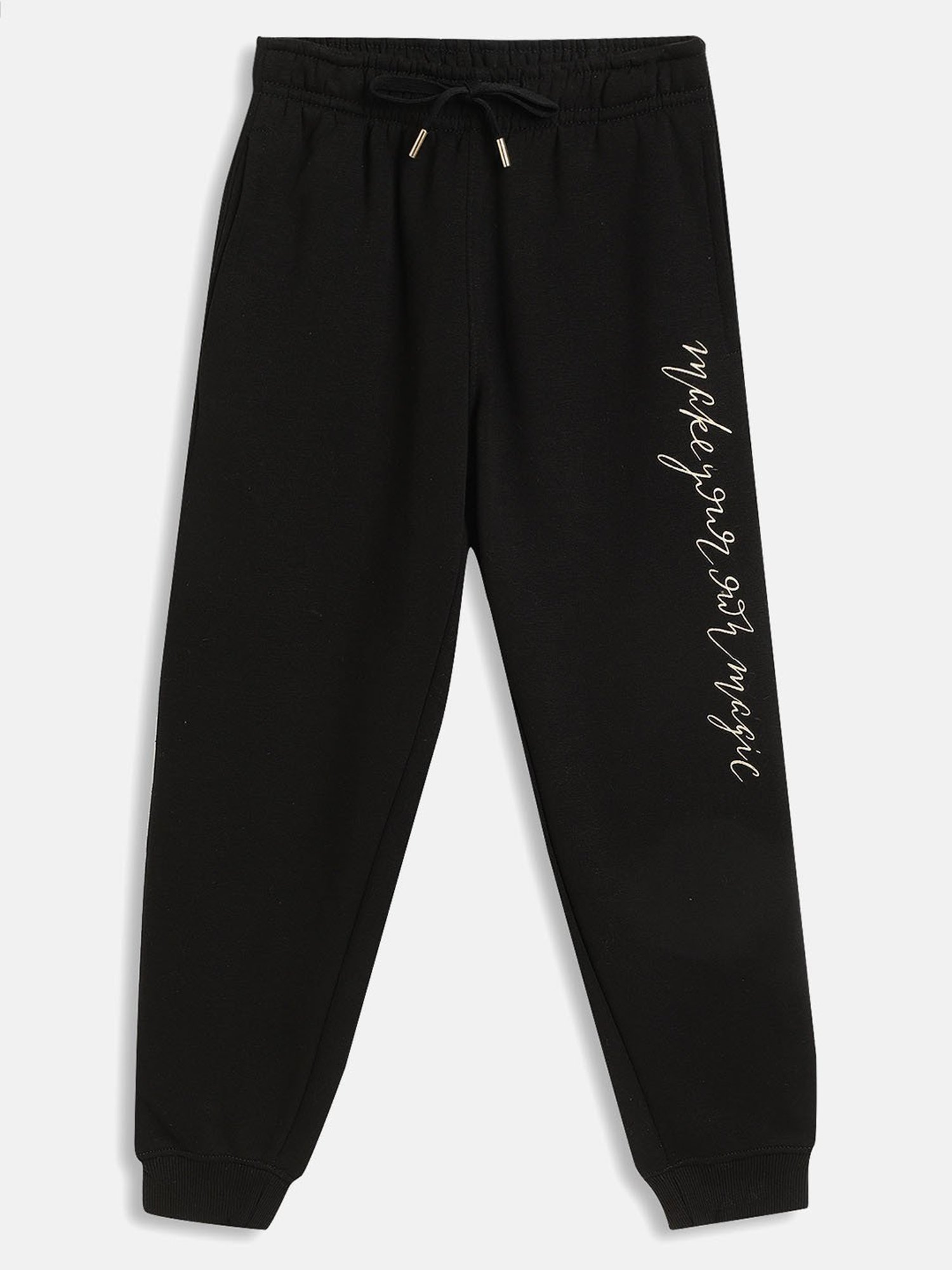 METTLE Girls Black Solid Trackpants