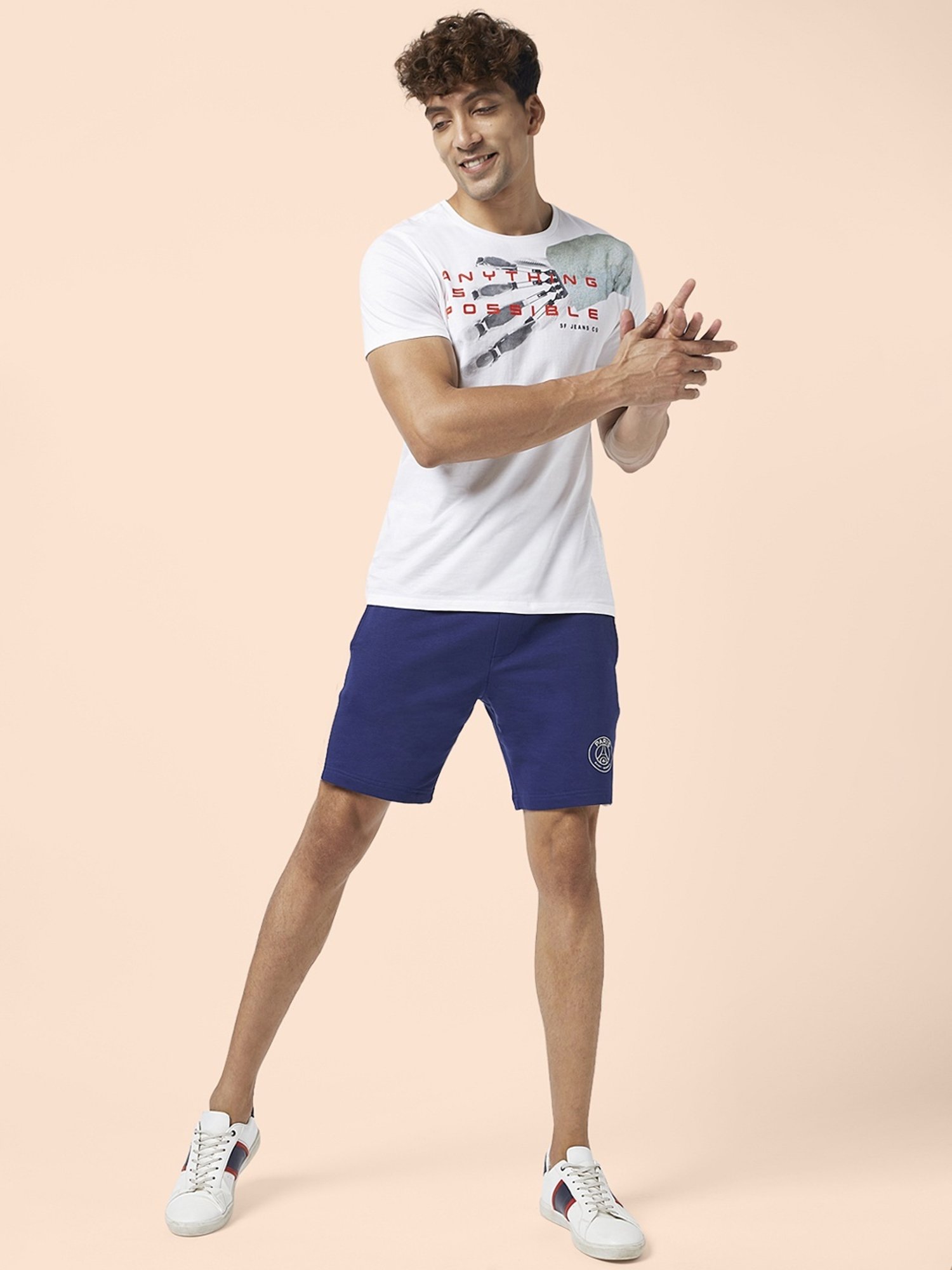 SF Jeans by Pantaloons Navy Slim Fit Self Pattern Shorts