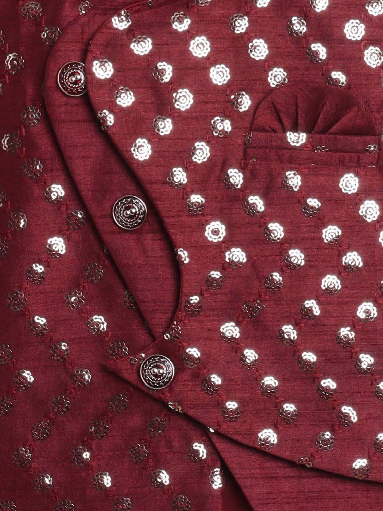 Ahhaaaa Kids Maroon Embellished Full Sleeves Kurta Set