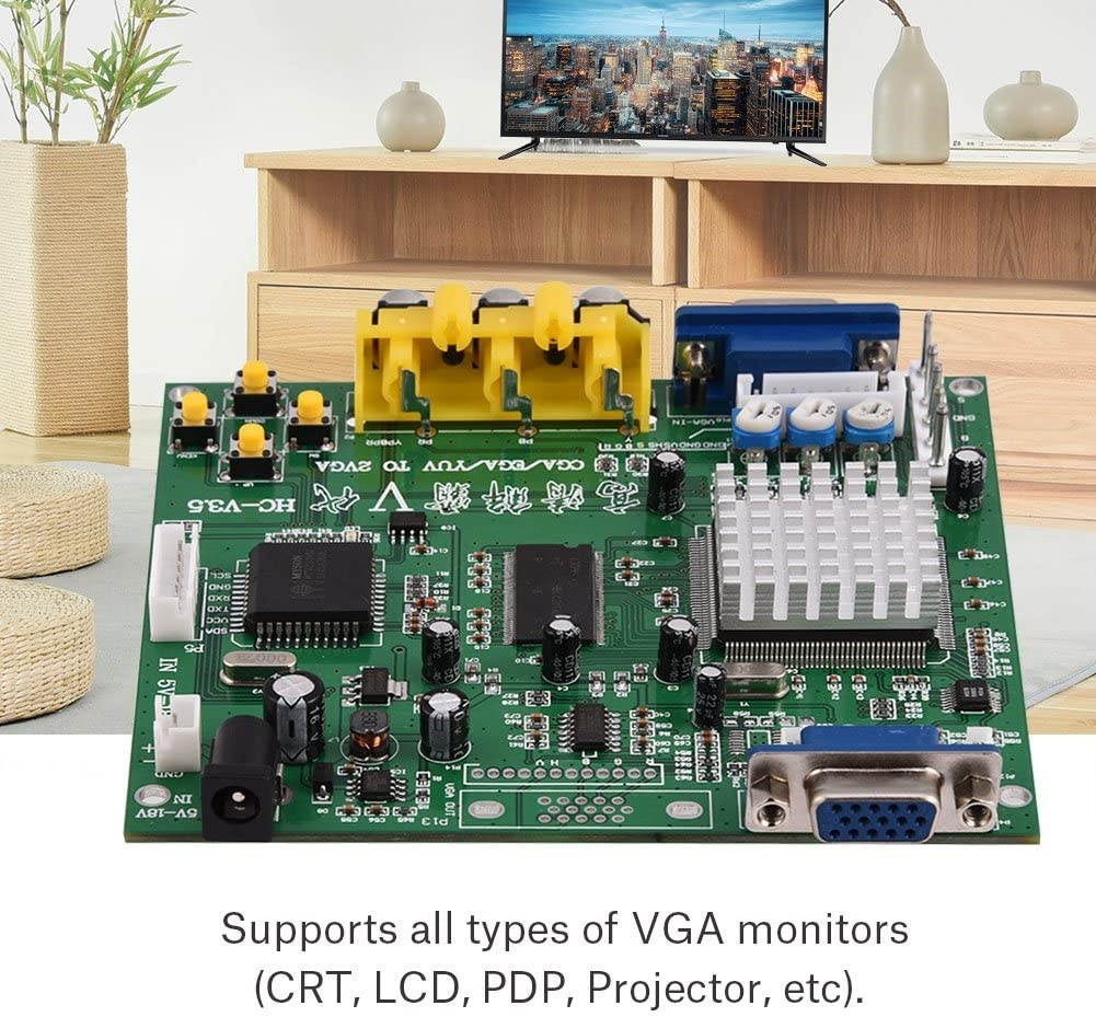 Hakeeta HD Game Video Converter Board for CRT LCD PDP Monitor, CGA/EGA/YUV/RGB to VGA Arcade, Support Image Control, 3 Ports, Easy to Install, Lightweight