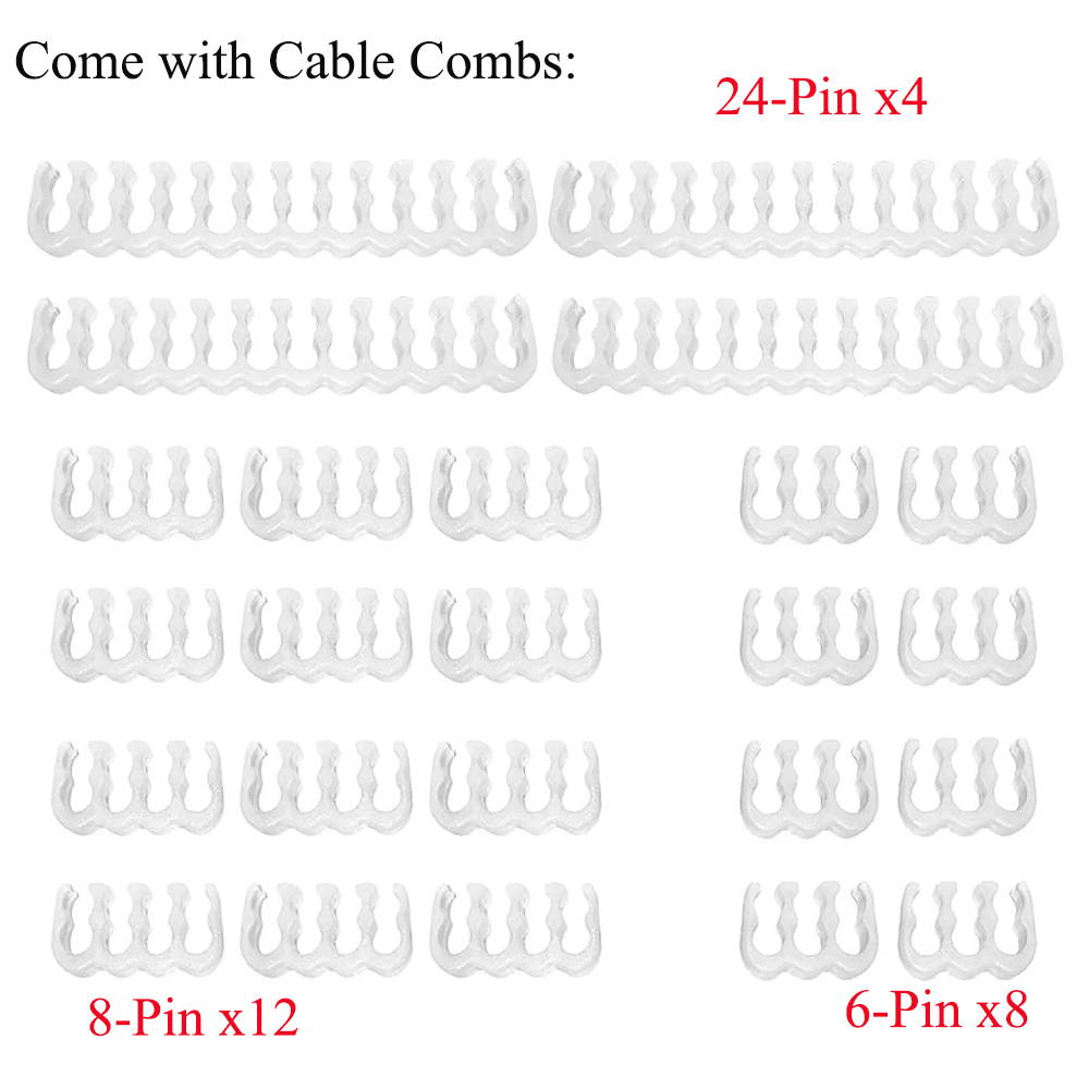 Vicabo QH-LU-025 11.81 in. Braided ATX Sleeved Cable Extension Power Supply Cable Kit PSU Connectors, 24 Pin ATX, 4+4 Pin EPS, 8-pin PCI-E, 6-pin PCI-E with Combs (Black & White)