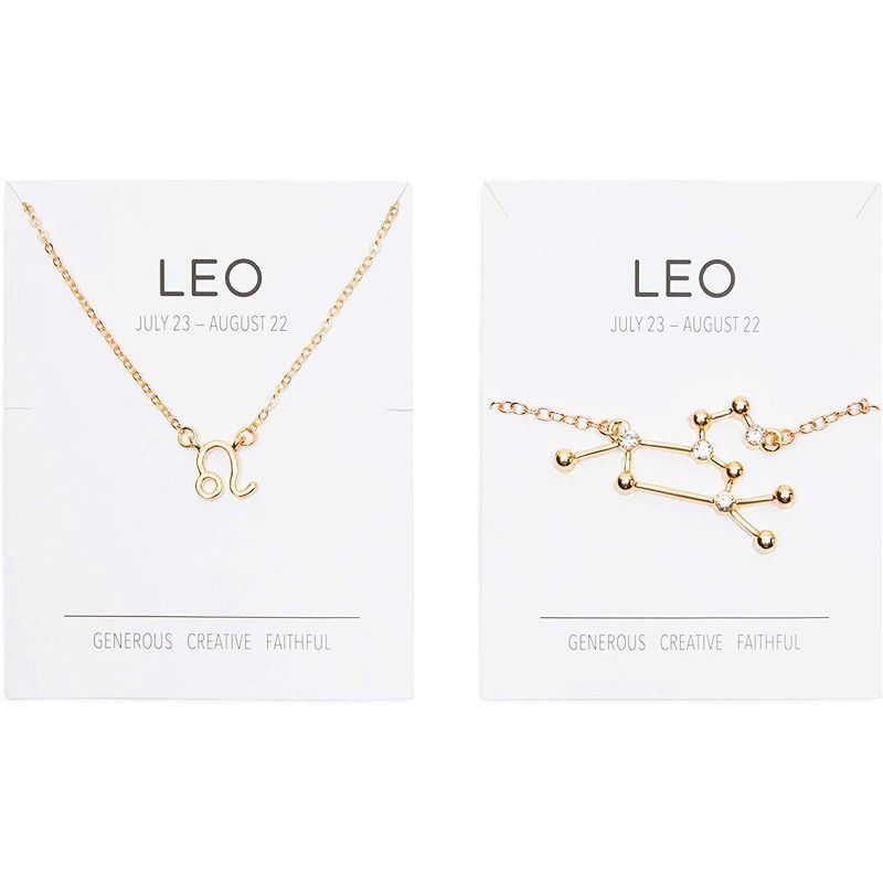 Zodaca 2 Piece Leo Zodiac Necklace and Bracelet Jewelry Set for Women, Gold