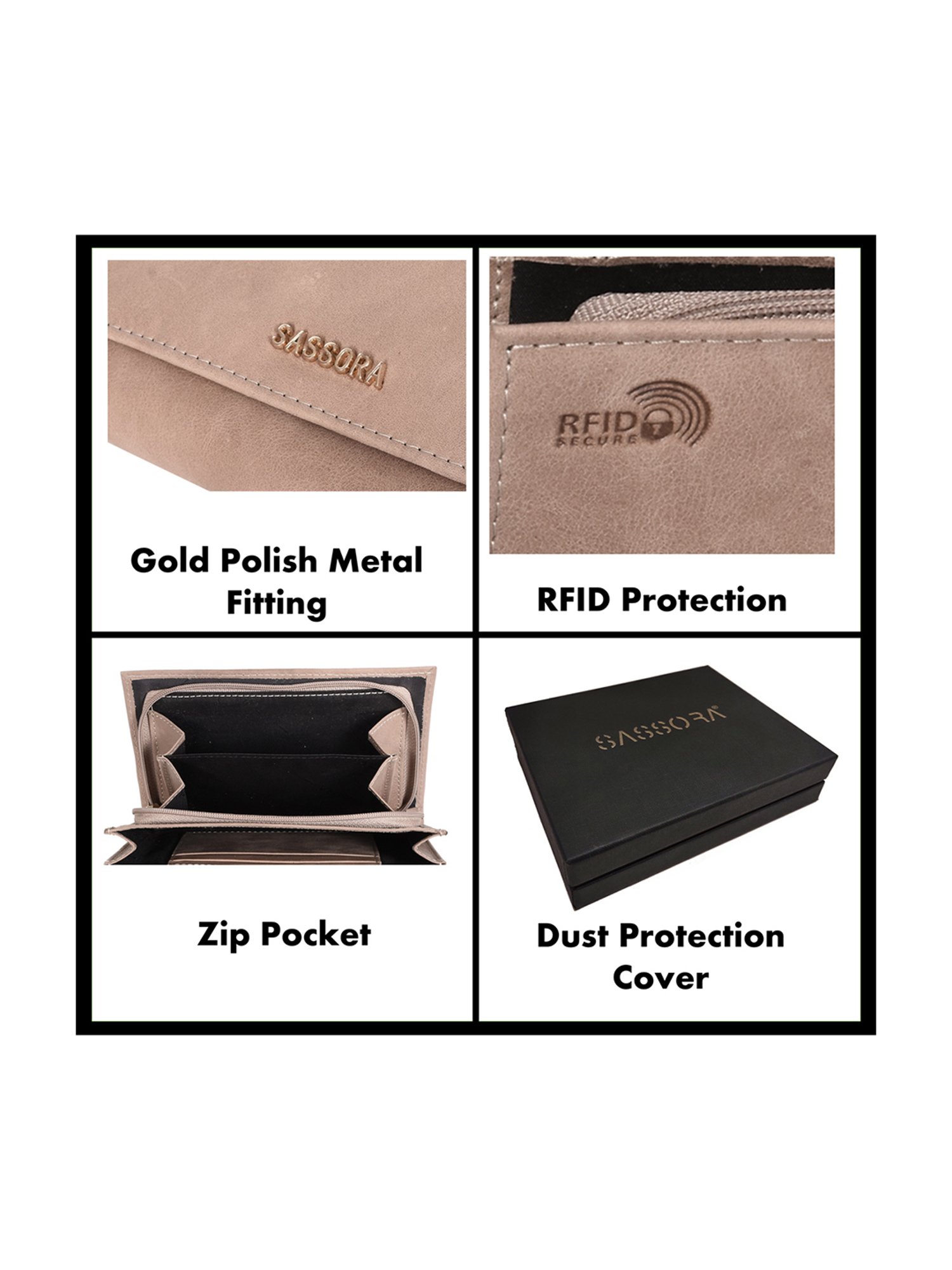 SASSORA Beige Solid Rfid Wallet for Women