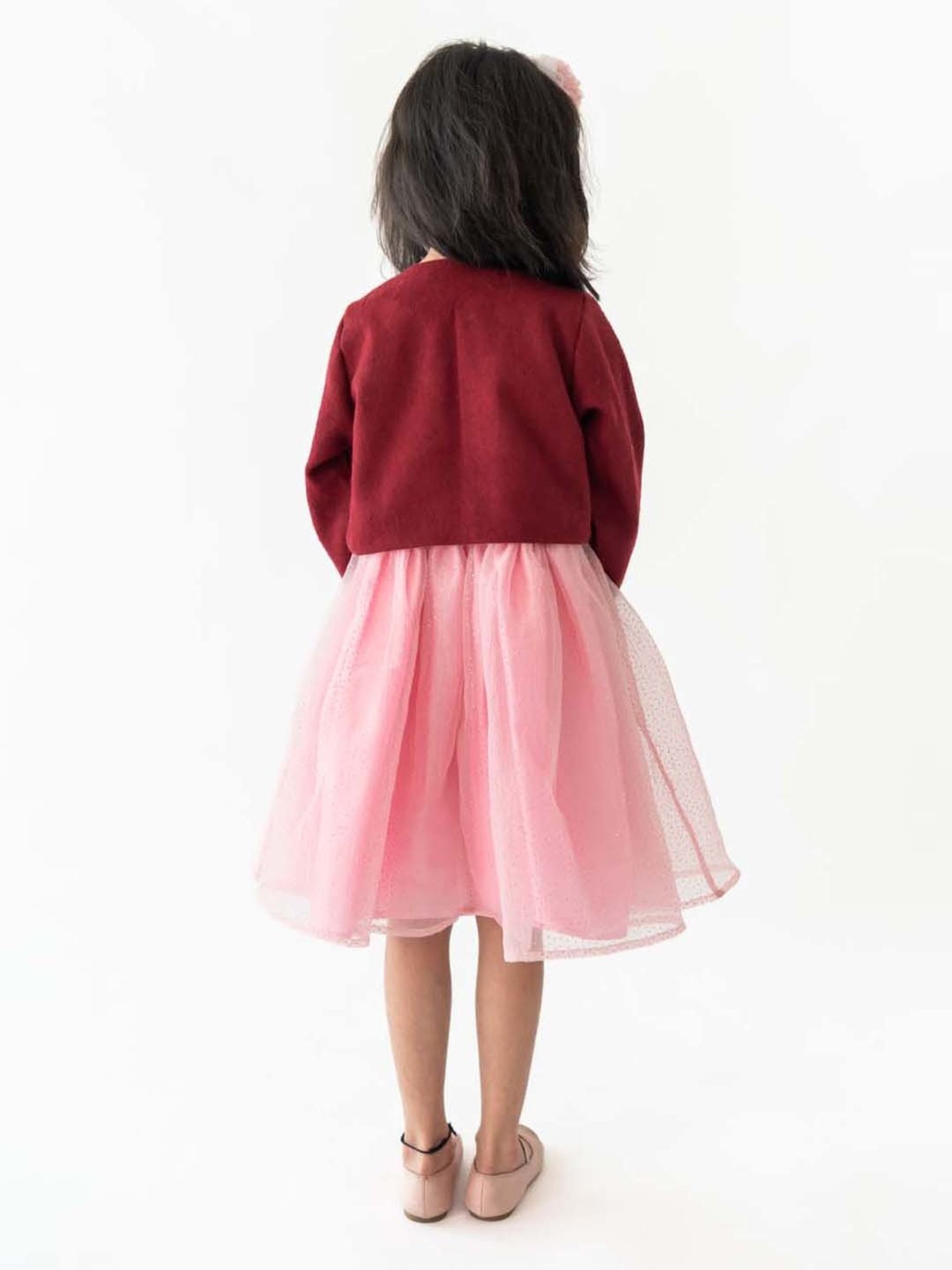 A Little Fable Maroon Embellished Full Sleeves Shrug