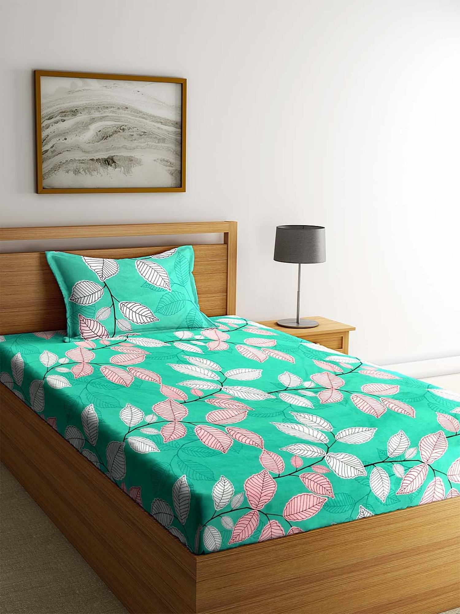 Klotthe Green & Pink Cotton Blend 210 TC Bed Sheets Set
