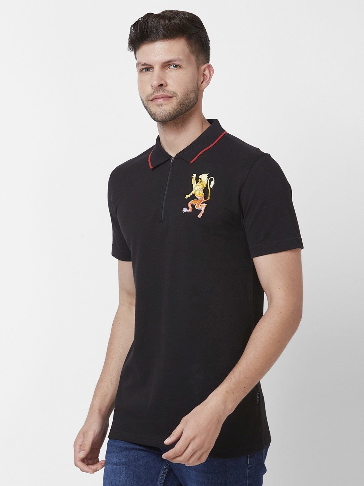 Giordano Black Cotton Slim Fit Polo T-Shirt