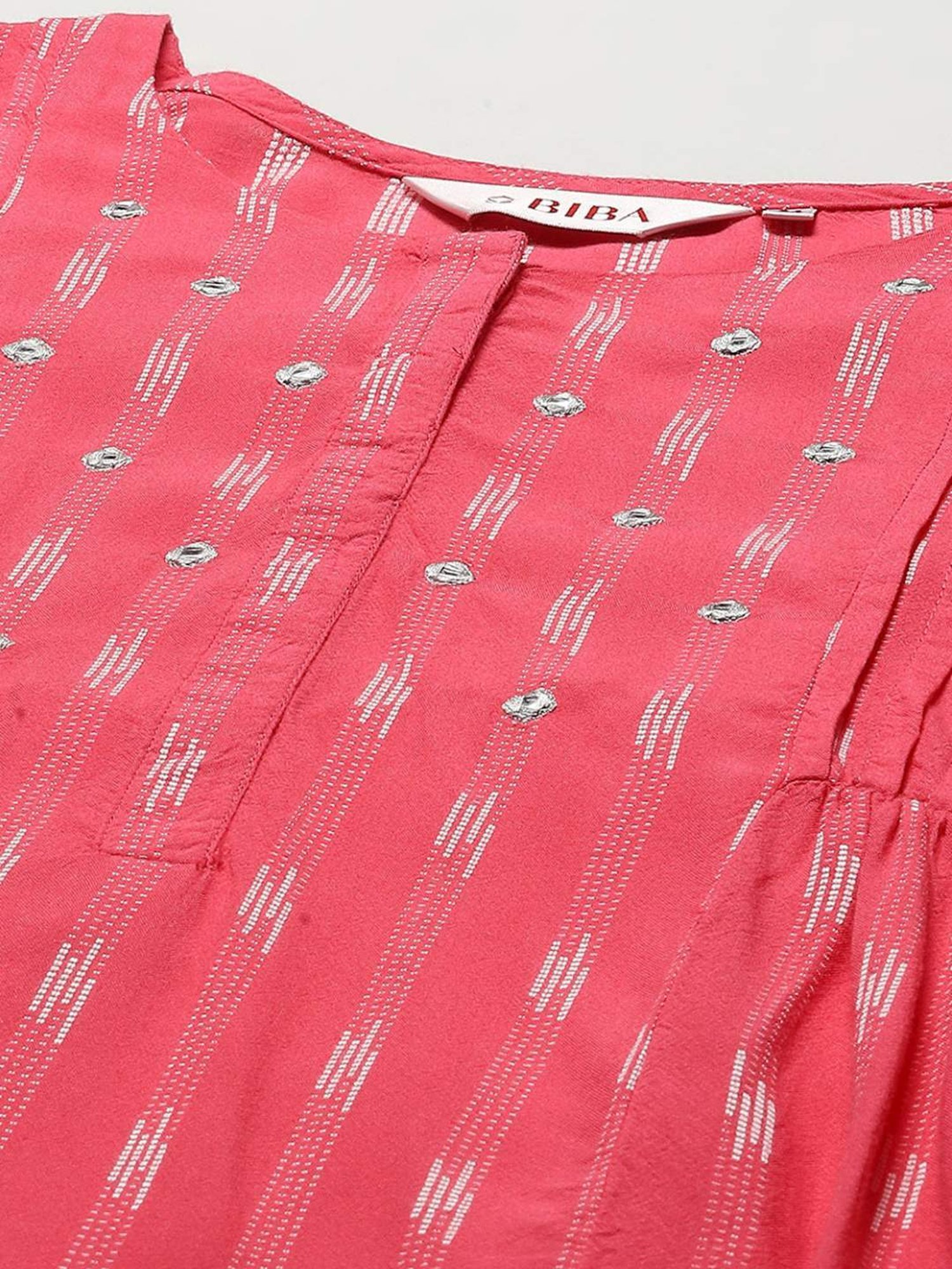 Biba Pink Woven Pattern Kurta Pant Set With Dupatta