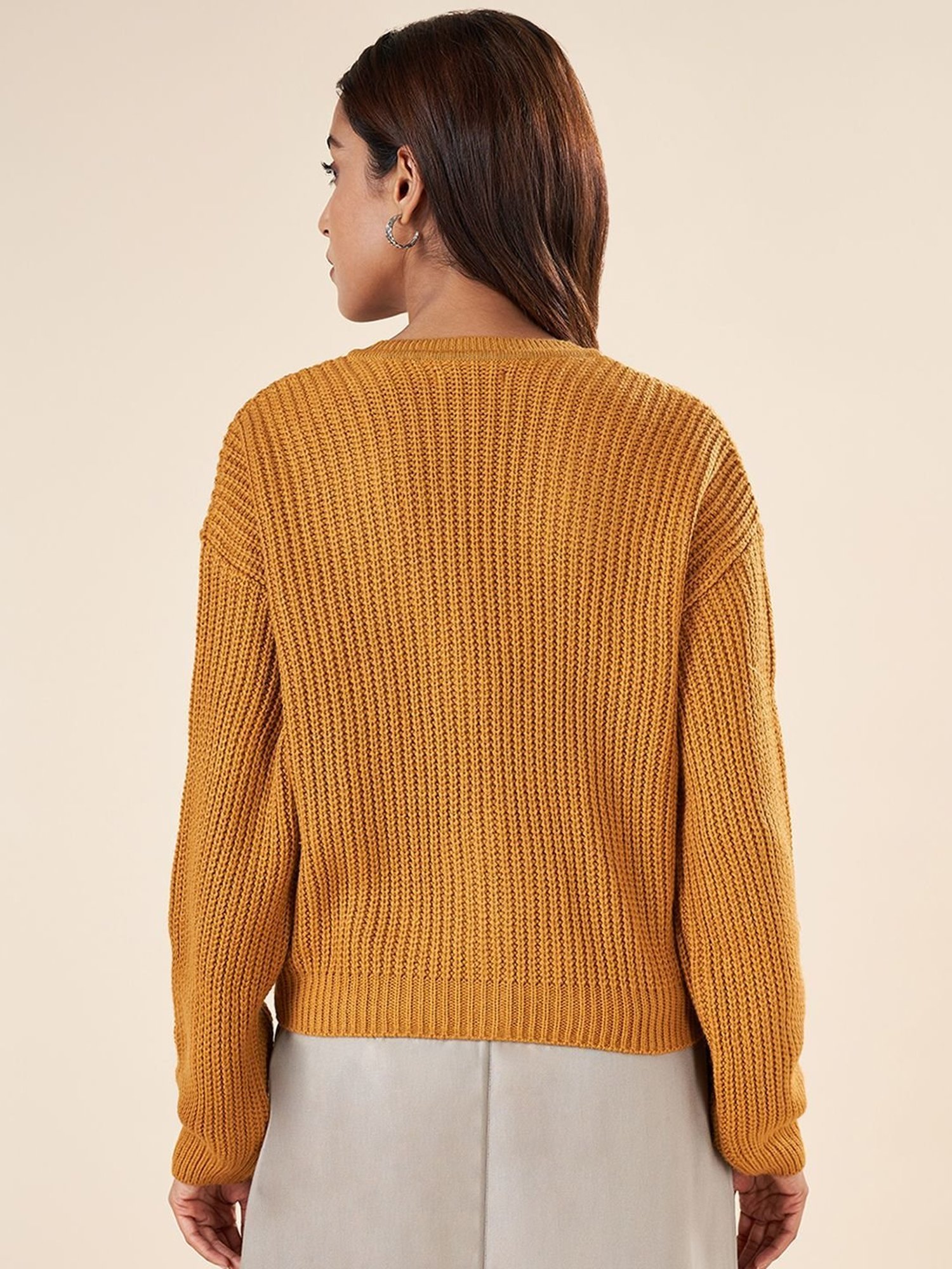 Akkriti by Pantaloons Mustard Crochet Pattern Cardigan