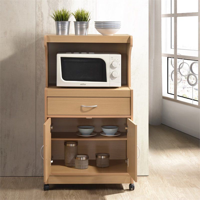 Microwave Kitchen Cart in Beech Brown - Hodedah