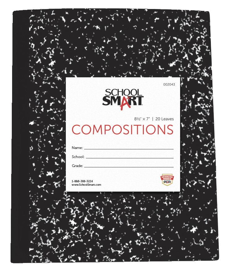 School Smart Flexible Composition Book - 20 Leaves, 8-1/2 X 7 in, 15 lb, 3/8 in Ruling, 40 Sheets, White Paper, Black Marble Cover