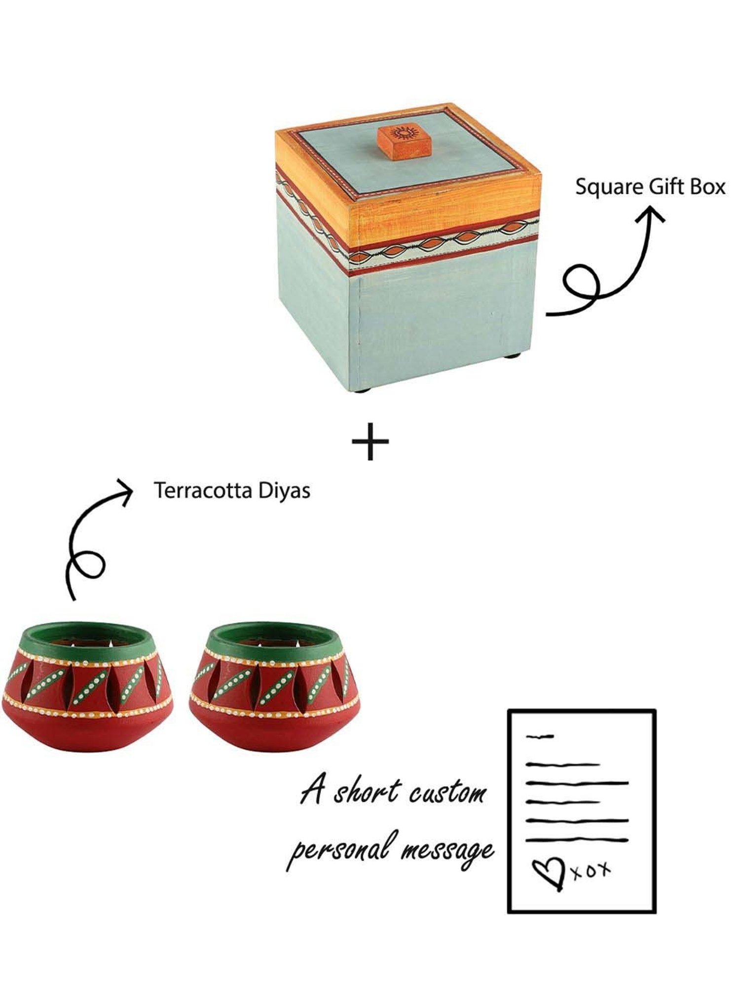 VarEesha Upahaar Blue & Red Wood Decorative Gift Box with 2 Tea Light Holders