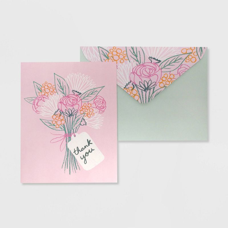 Green Inspired 24ct Sketched Blooms Thank You Cards