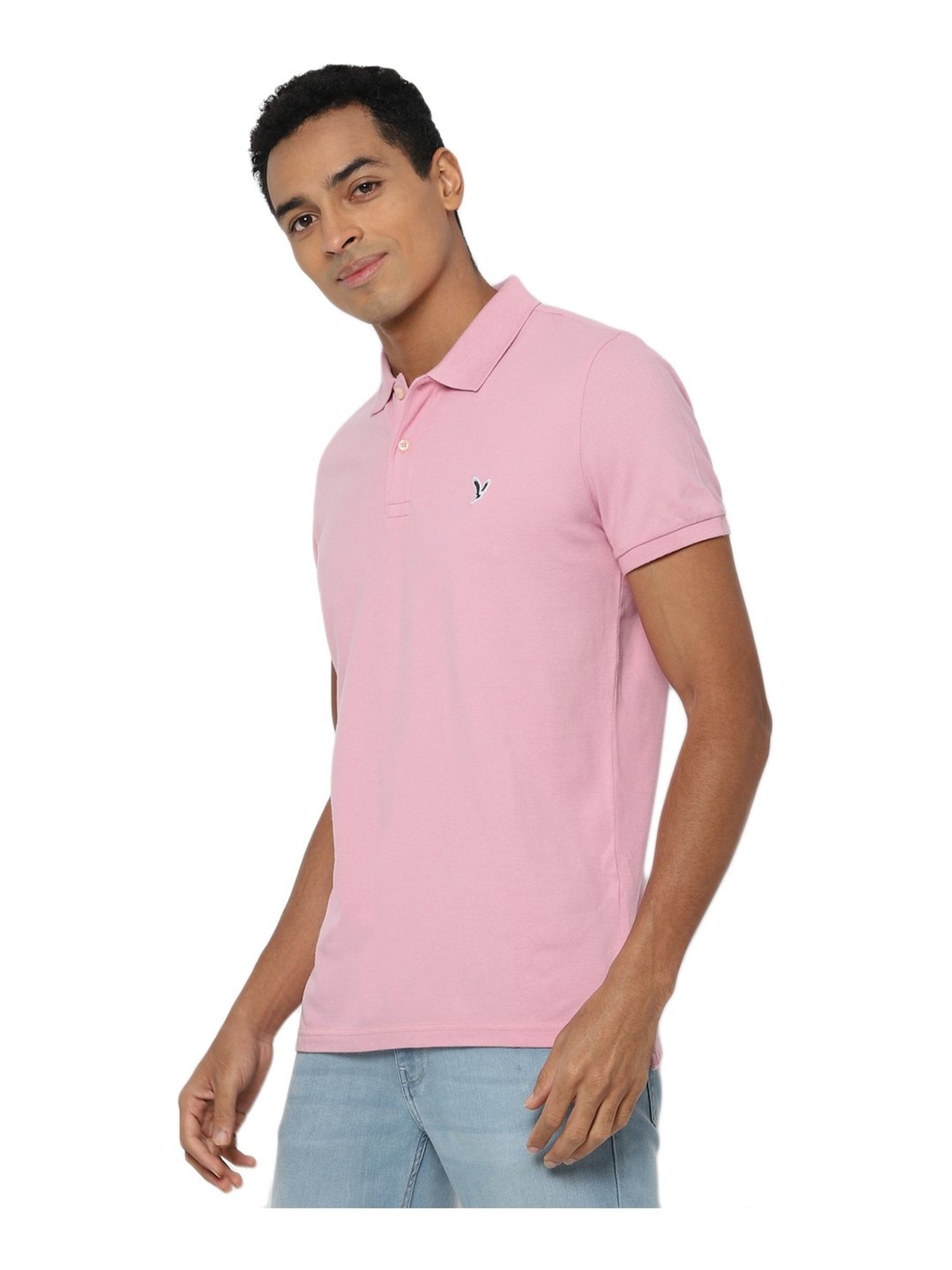 American Eagle Pink Cotton Slim Fit Polo T-Shirt