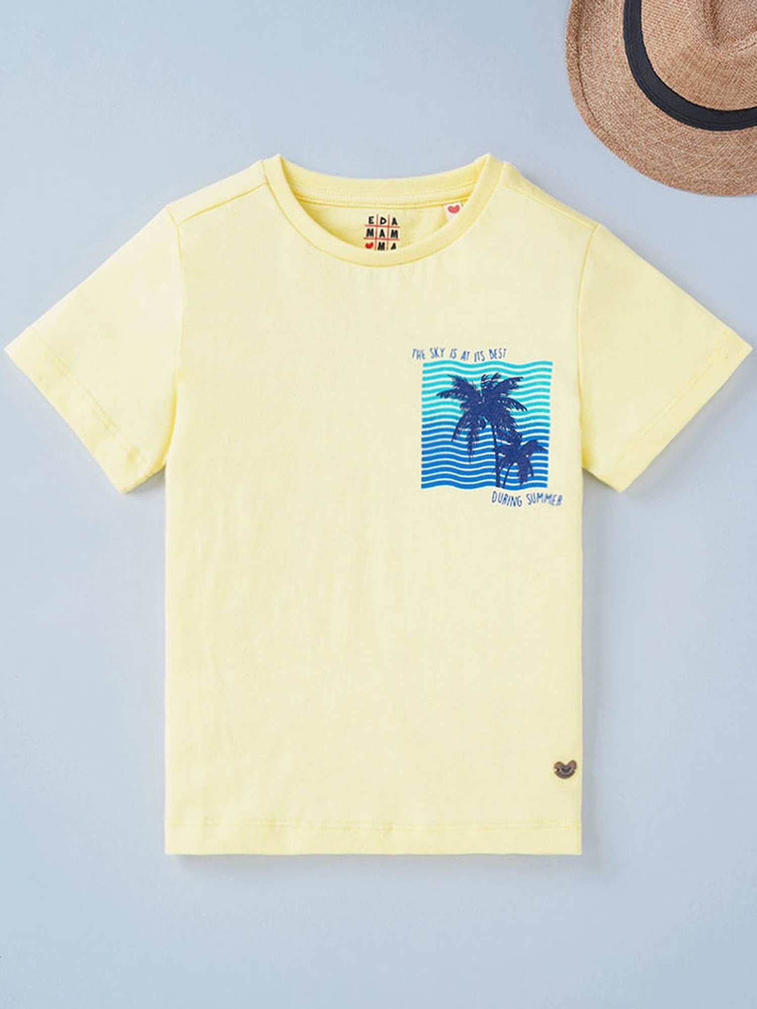Ed-a-Mamma Kids Yellow & Blue Cotton Printed T-Shirt