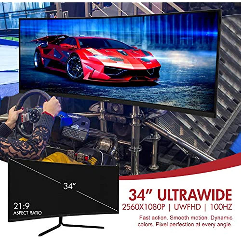 VIOTEK GNV34CB 34" Ultrawide Curved Gaming Monitor | 2560 x1080 100Hz 21:9 | Ultra-Bright VA Panel w/ Dynamic Color + FreeSync | HDMI DVI DP 3.5mm | Deep 1500R Curvature (VESA)