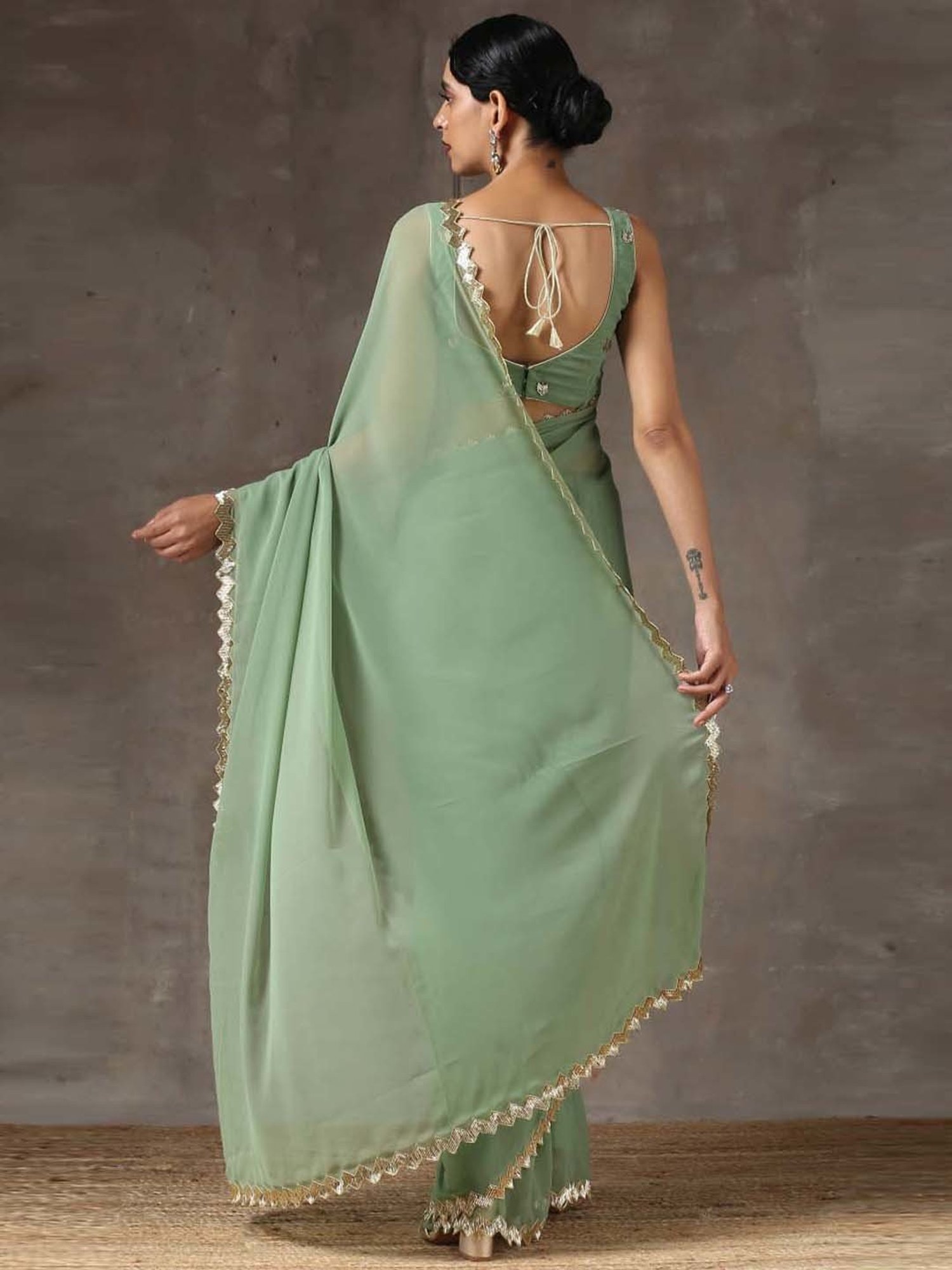 Swtantra Green Embellised Saree With  Embellished Unstitched Self Blouse