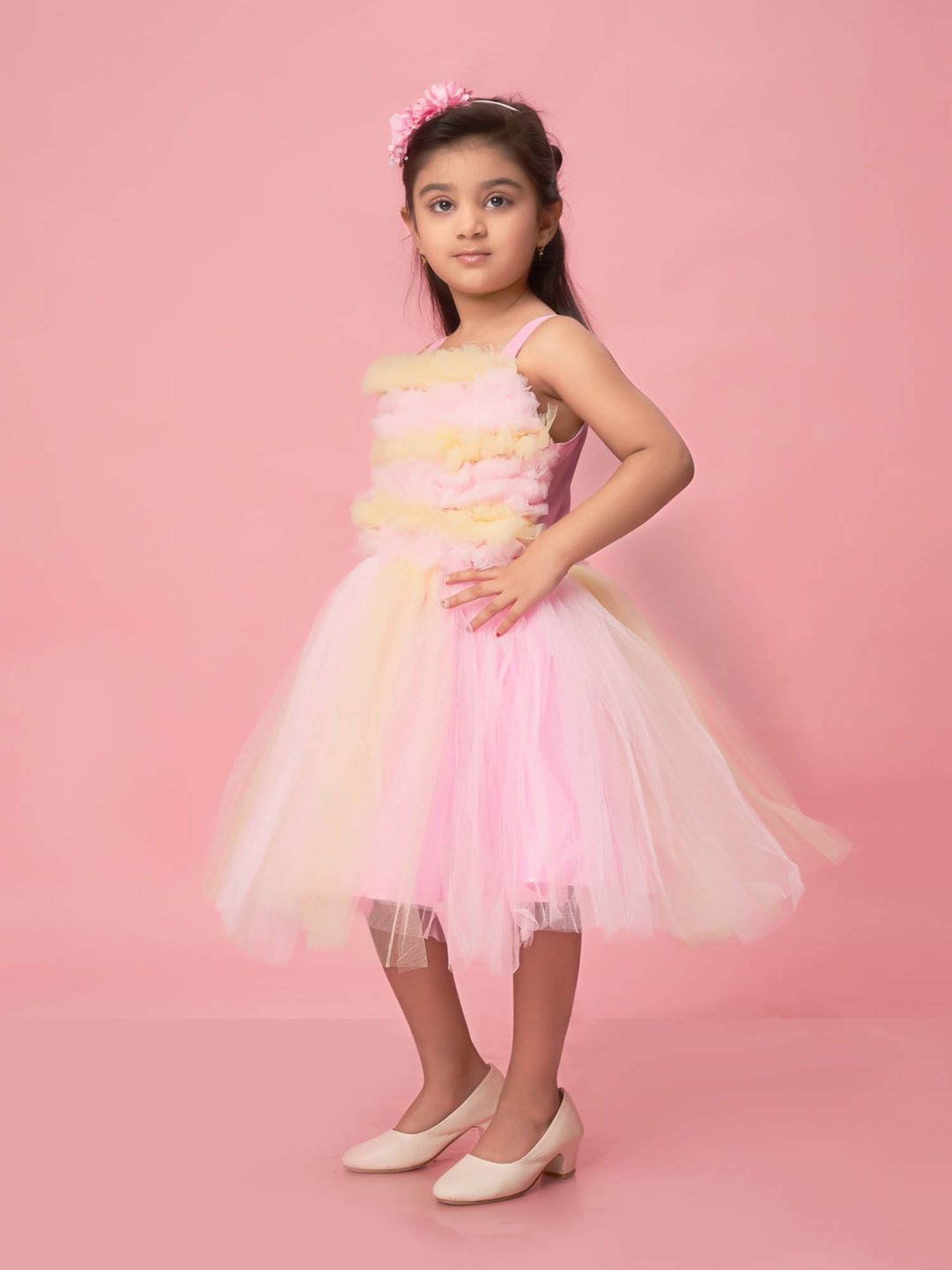 Aarika Kids Pink & Yellow Solid Frock