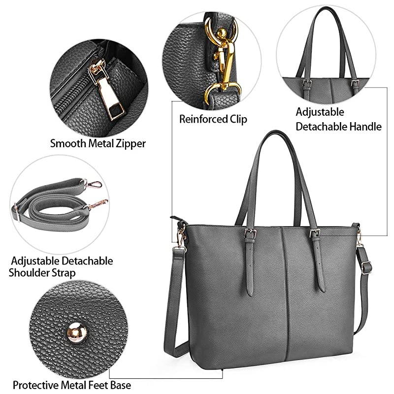 Tote Bag for Women 156 Inch Waterproof Lightweight Leather Computer Bag Women Business Office Work Bag Briefcase Large Travel Handbag Shoulder Bag Grey