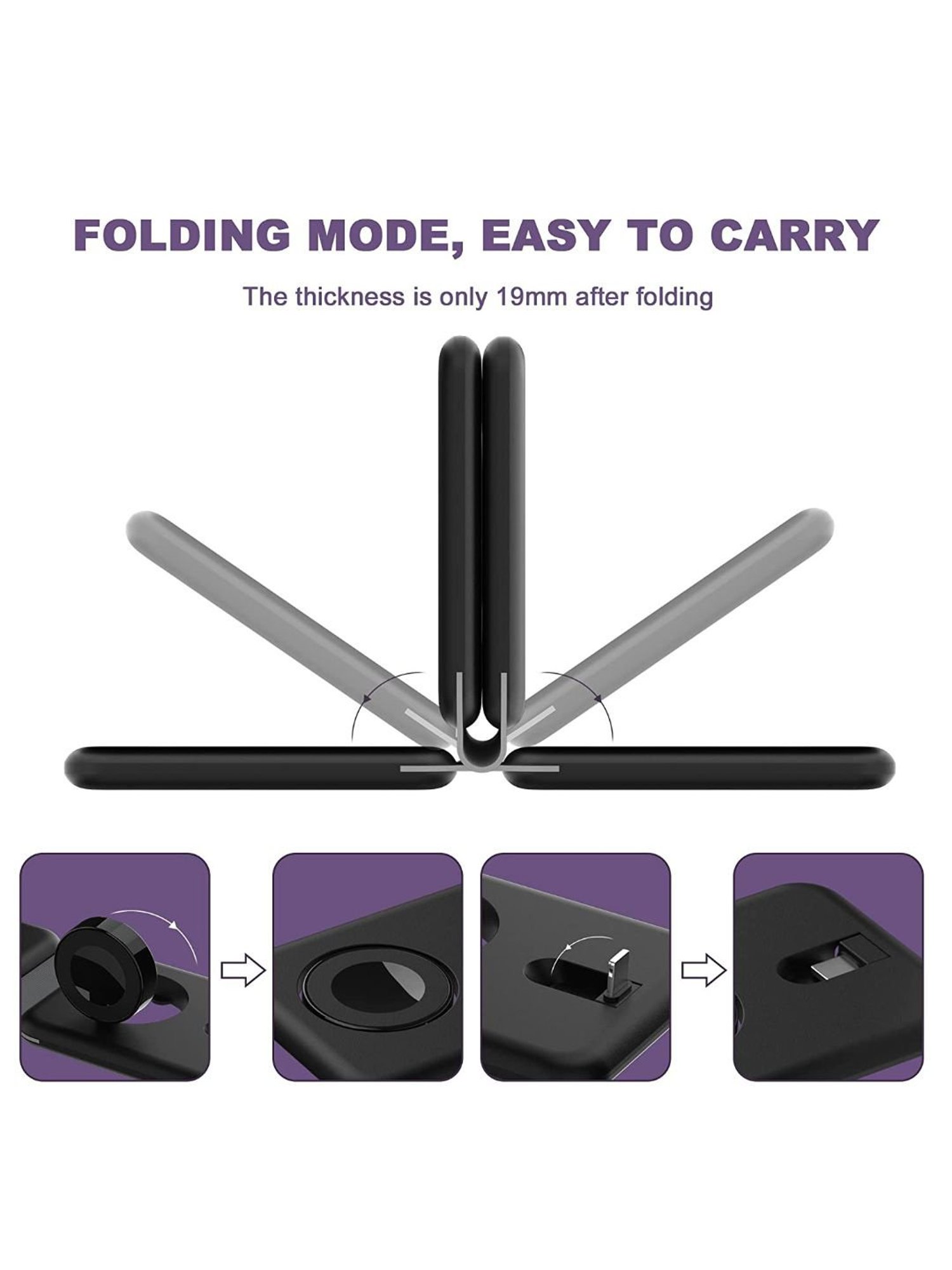 Unigen Audio Unifold 3-in-1 Wireless Charger, Magnetic Foldable Charging Station (Black)