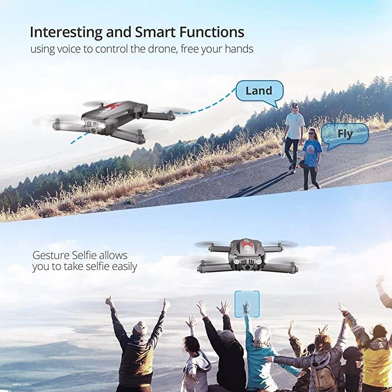 HS160 Pro Foldable Drone with 1080p HD WiFi Camera for Adults and Kids Wide Angle FPV Live Video App Control Gesture Selfie Tap Fly Optical Flow Altitude Hold and 2 Batteries