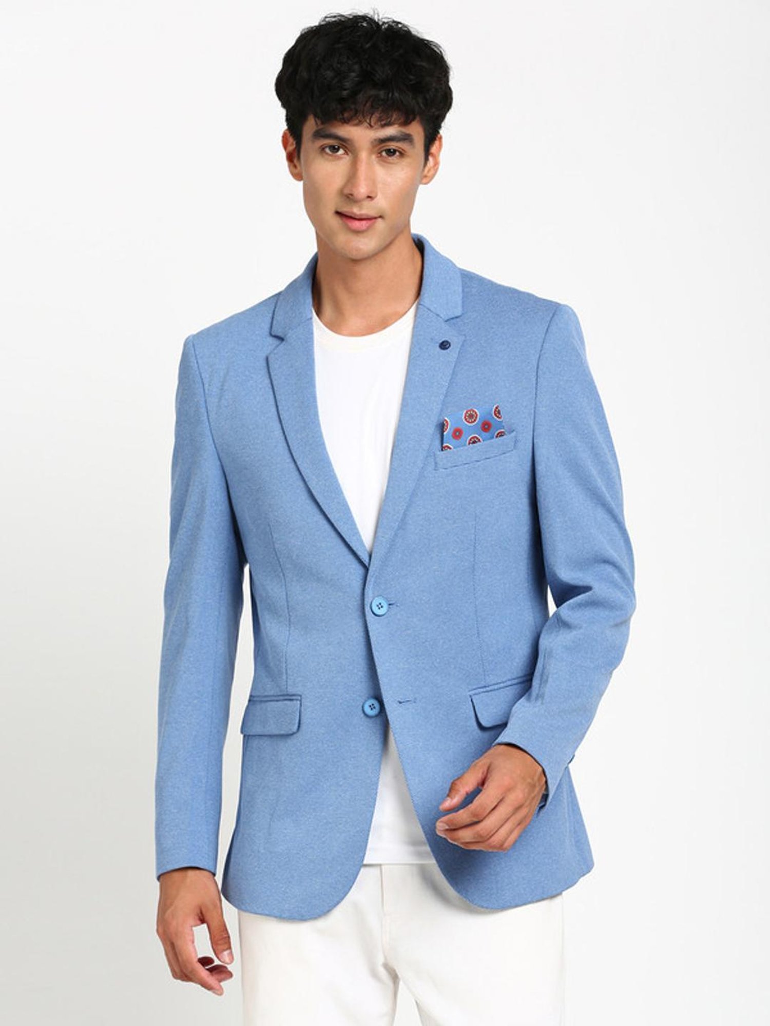 Turtle Blue Slim Fit Texture Blazer