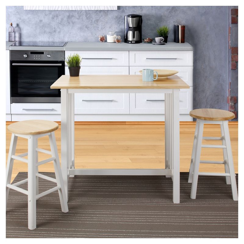 3pc Breakfast Counter Height Dining Set Made with Solid Wood White - Flora Home