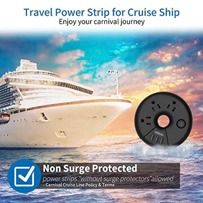 Travel Power Strip, NTONPOWER Portable Charging Station 3 USB Without Surge Protector Short Extension Cord 15 inch Compact for Home, Office, Cruise Ships, Business Trip, Hotels - Black