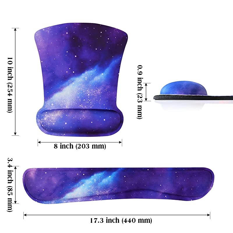 Mouse Pad Wrist Support & Gaming Keyboard Wrist Pad Combo Set &ndash; Durable Ergonomic Anti Slip Non-Slip Square Base Rest Support - Galaxy Universe