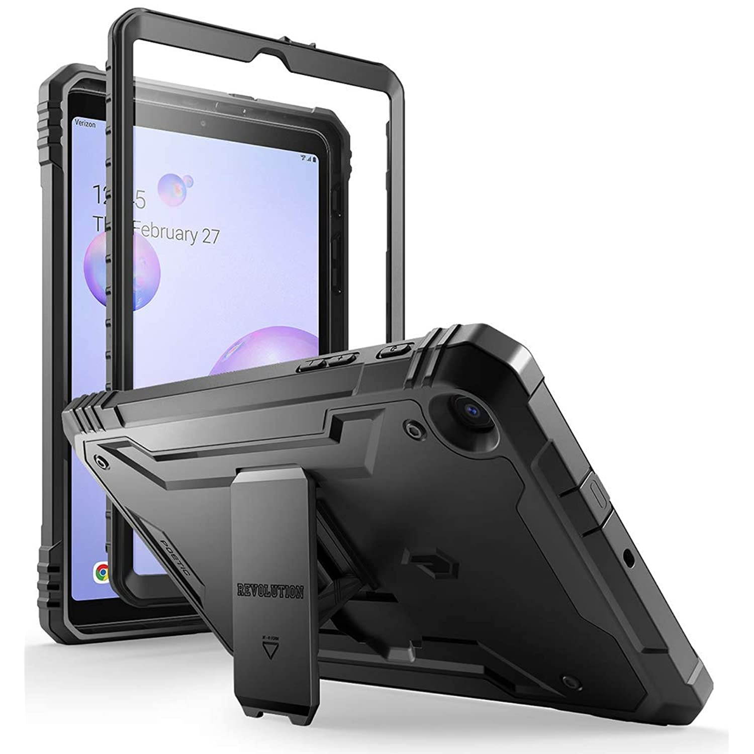 Poetic Revolution Series Designed for Samsung Galaxy Tab A 8.4 2020 Kickstand Rugged Case,Model SM-T307, Full-Body Heavy Duty Case, Built-in-Screen Protector, Black