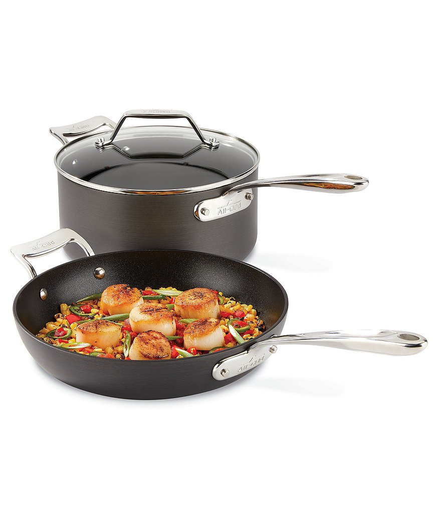 All-Clad Essentials Nonstick Cookware Set, 2-Piece Fry & Sauce Pan with lid Set, 10.5#double; & 4 qt