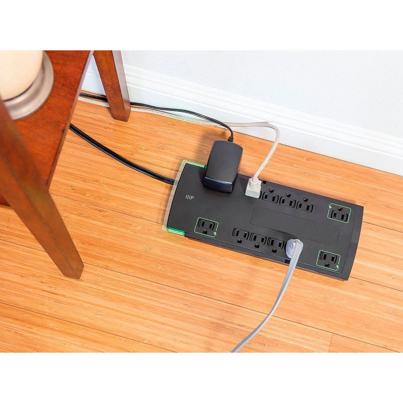 Monoprice 12 Outlet Slim Surge Protector Power Strip - 10 Feet - Black | Heavy Duty Cord | UL Rated, 4,230 Joules With Grounded And Protected Light