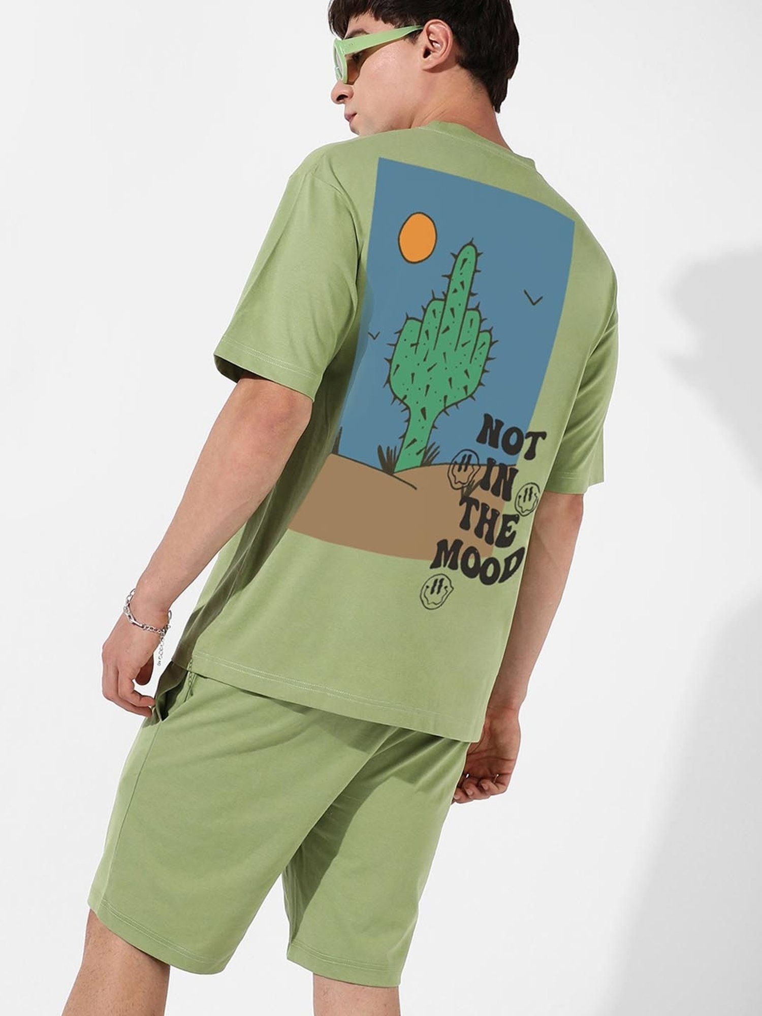 Campus Sutra Green Regular Fit Oversized Sunny Catcus Printed Co-Ord Set