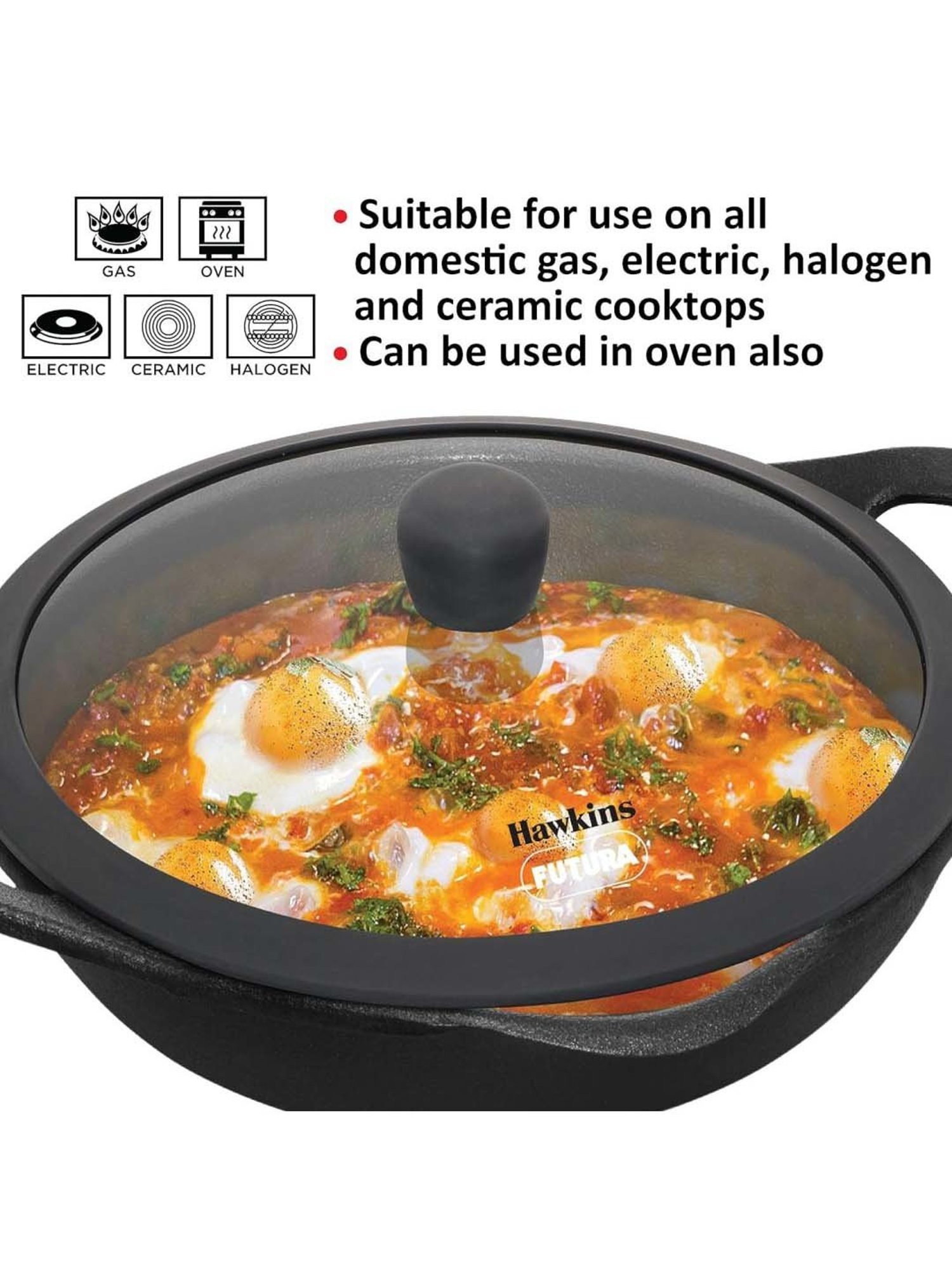 Hawkins Black Cast Iron 24 cm Futura Omlette Frying Pan (Cif24G) (1.8 L)