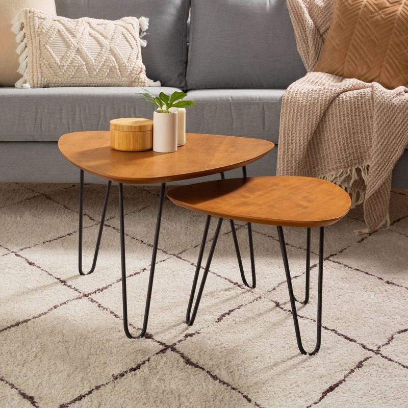Hairpin Leg Wood Nesting Coffee Table Set English Oak - Saracina Home
