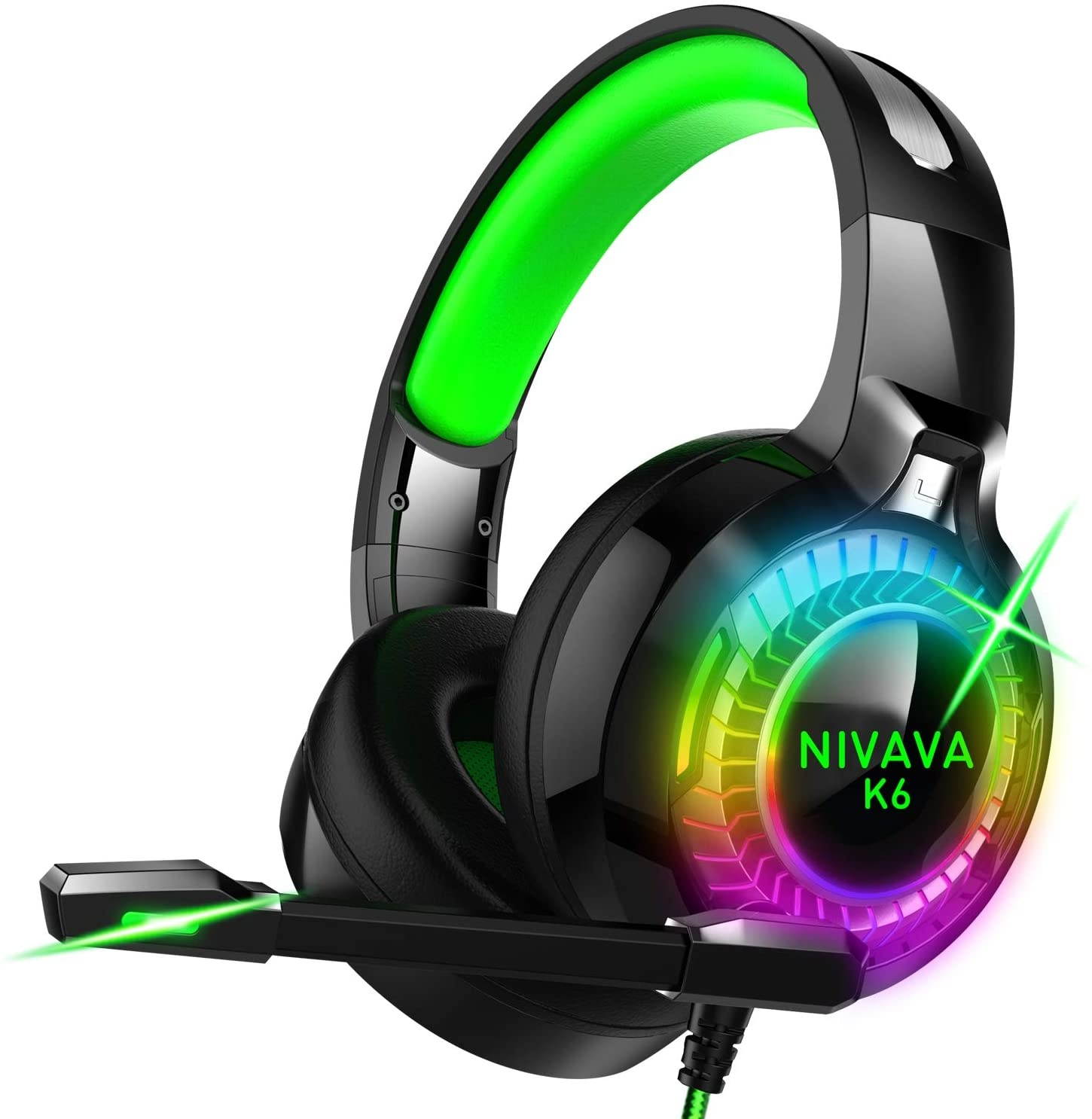 Nivava Gaming Headset for PS4, Xbox One, PC Headphones with Microphone LED Light Mic for Nintendo Switch PS5 Playstation Computer, K6