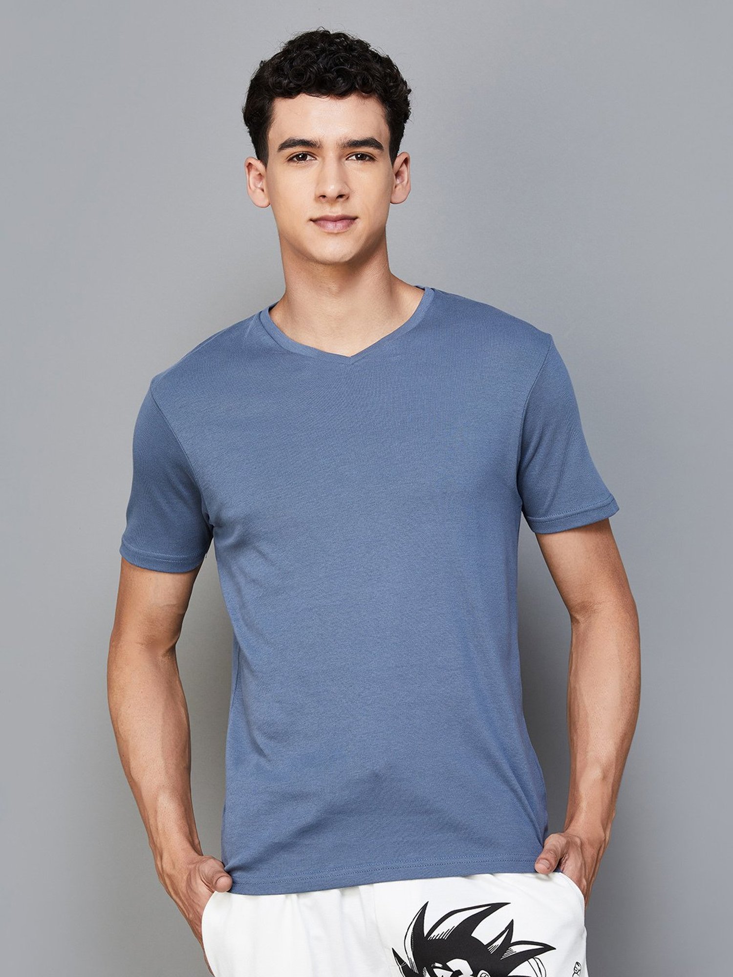 BOSSINI Cool Grey Regular Fit V-Neck T-Shirt