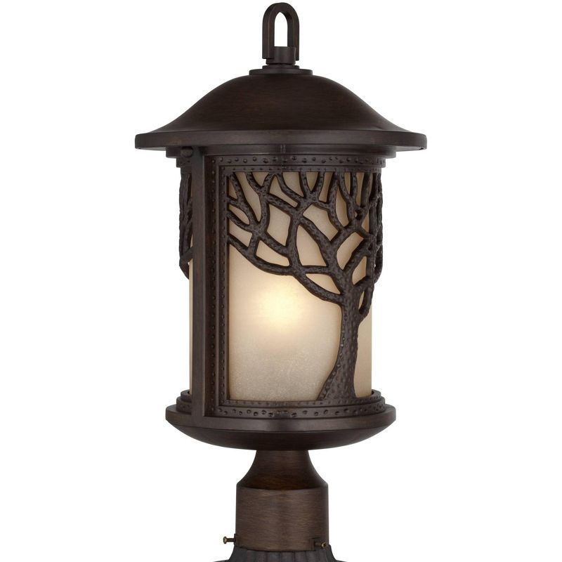 John Timberland Mission Outdoor Post Light Bronze Tree Pattern 18 3/4" Etched Amber Glass for Exterior Deck Garden Yard Patio