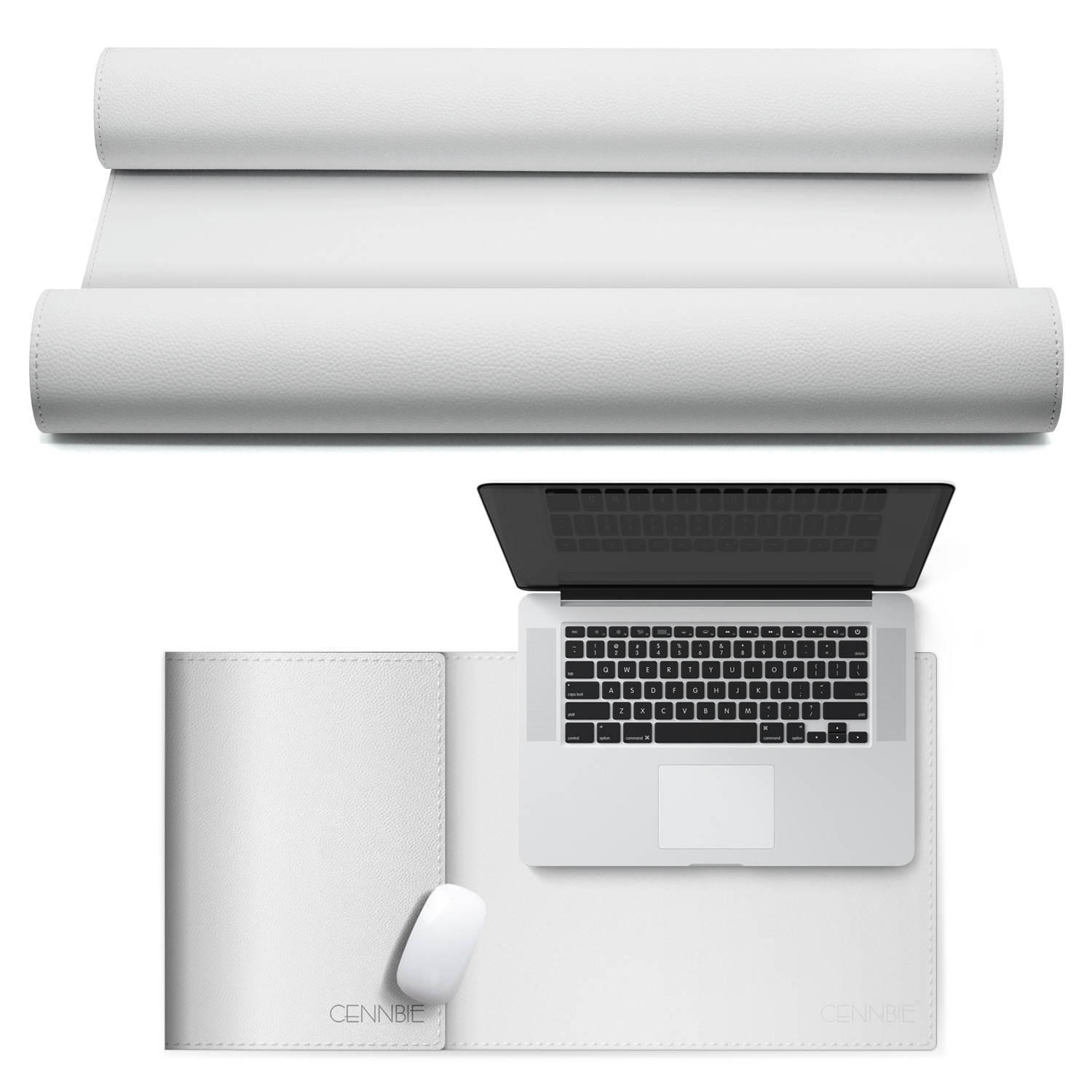 CENNBIE Extended Leather Gaming Mouse Pad/Mat, Large Office Writing Desk Computer Leather Mat Mousepad,Waterproof 35.5"x15.5"(White)