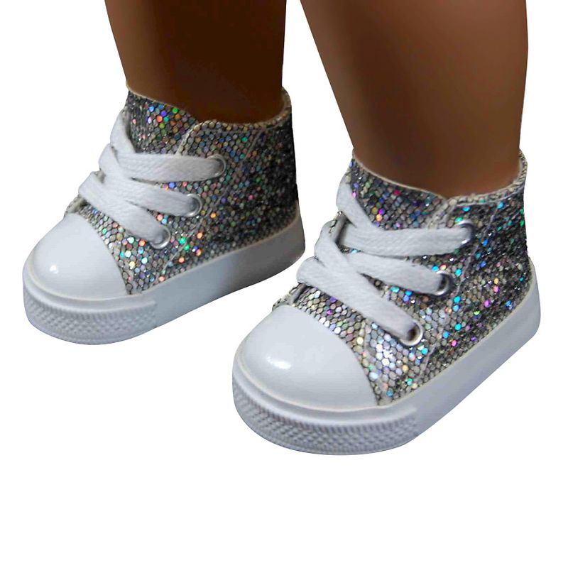 The Queen's Treasures 18 Inch Doll Clothes Accessory, Silver Sparkle Sneakers Plus Authentic Shoe Box