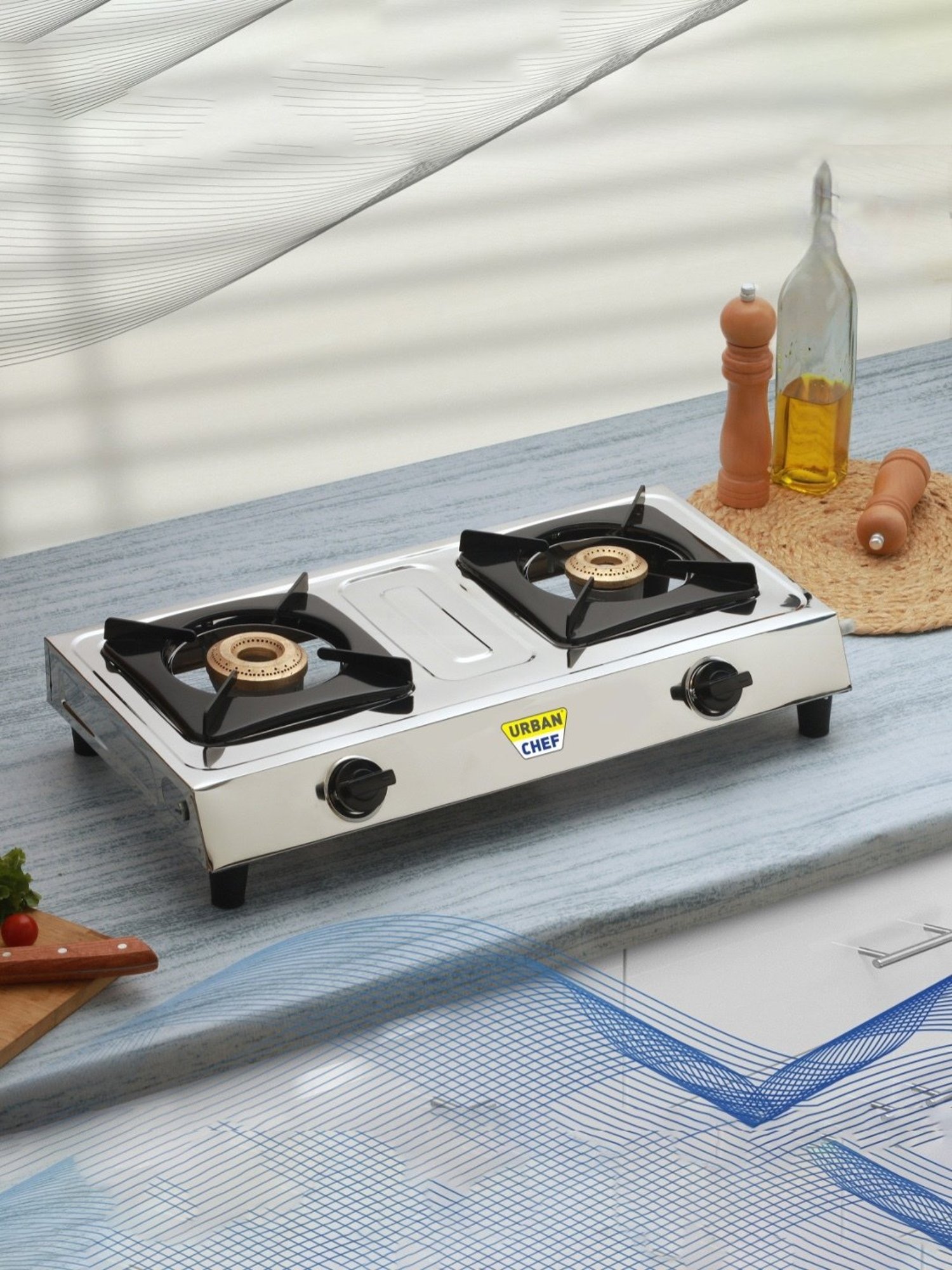 Urban Chef Gas Stove with 2 Burners ( Silver/Black )