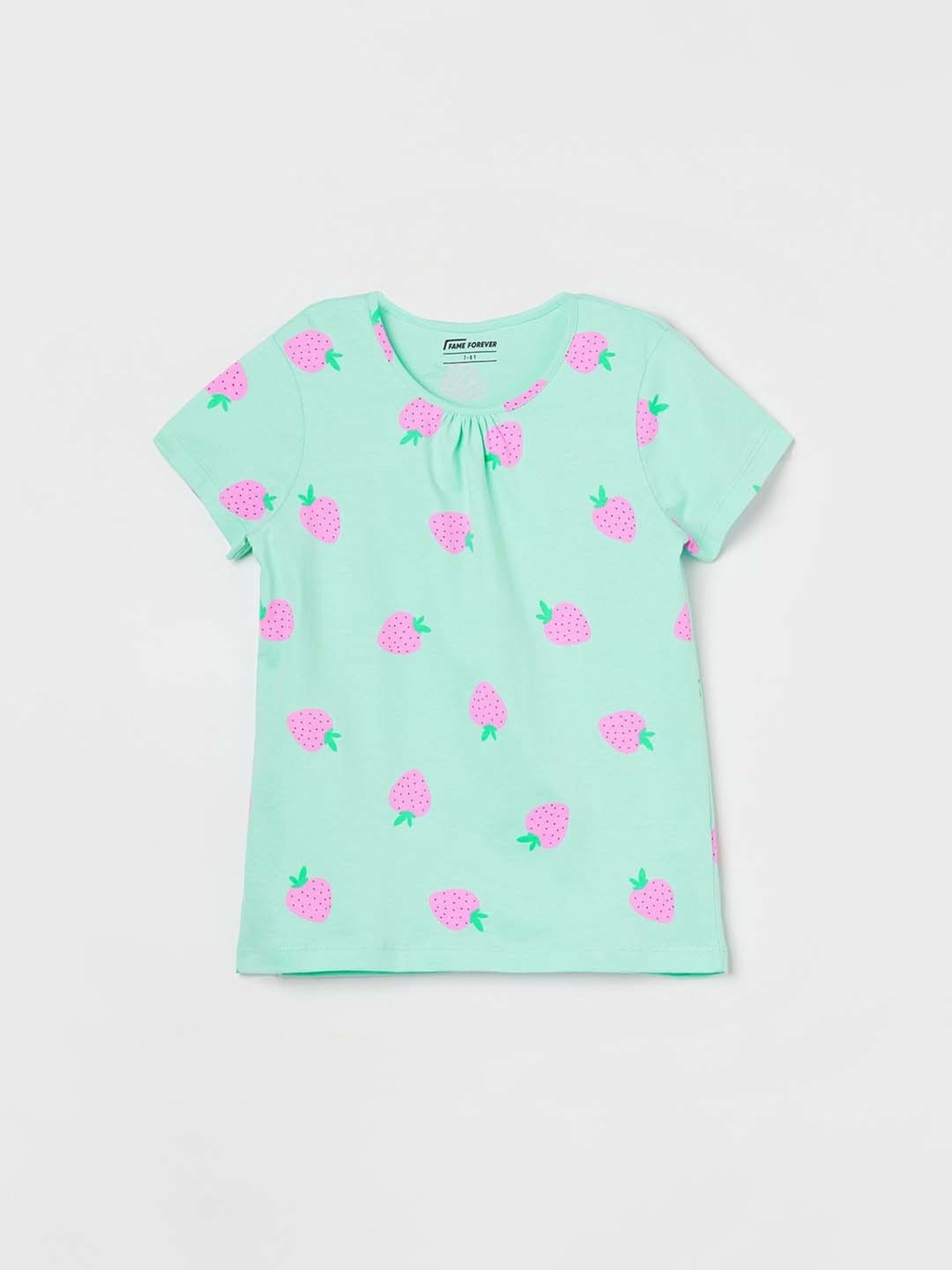 Juniors by Lifestyle Mint Green & Pink Cotton Printed T-Shirt