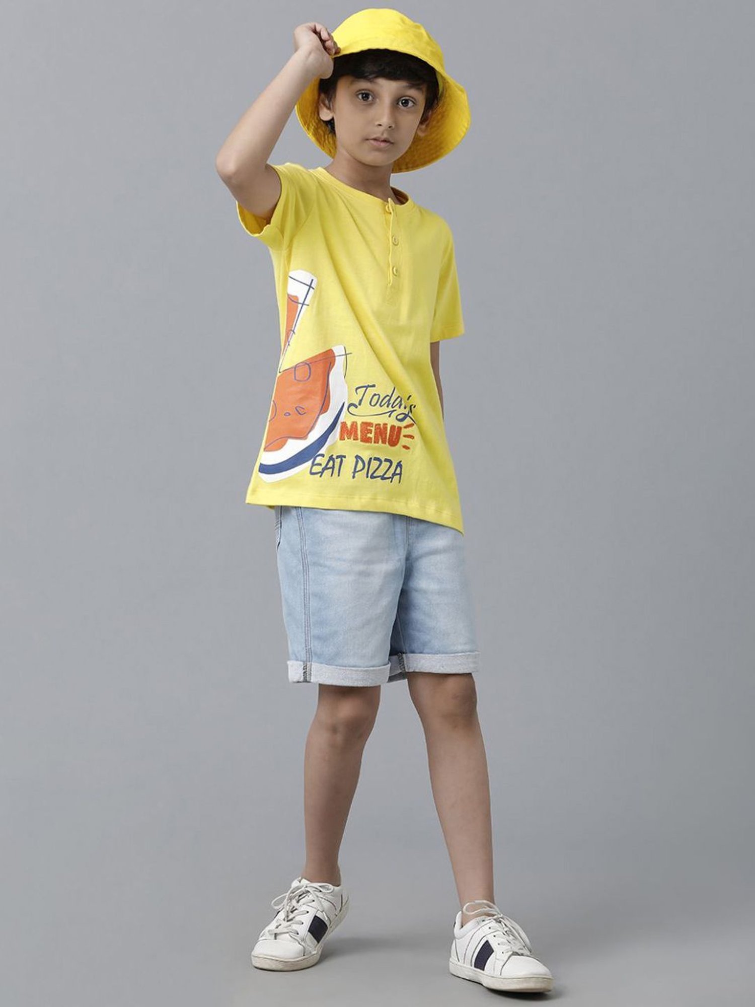 Under Fourteen Only Boys Yellow Cotton Printed T-Shirt