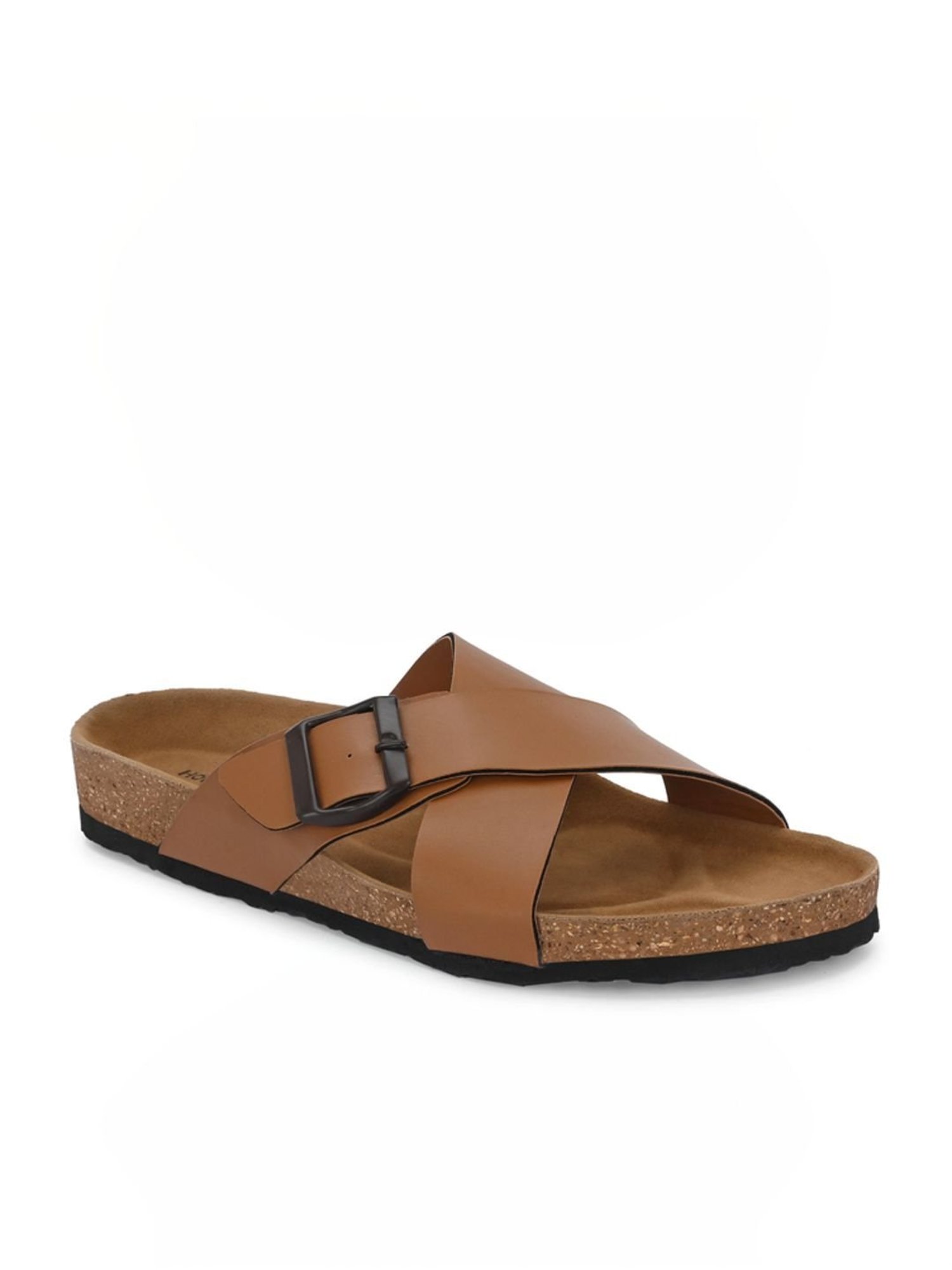 Hoversole Men's Tan Cork Cross Strap Sandals