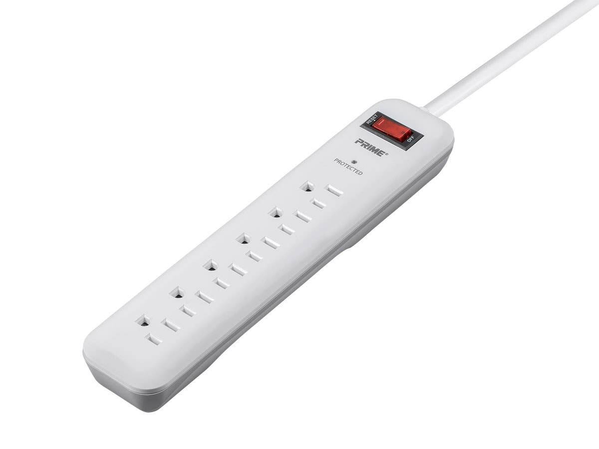 Monoprice 6 Outlet Slim Surge Protector Power Strip 1.5ft Cord, 400 Joules, White