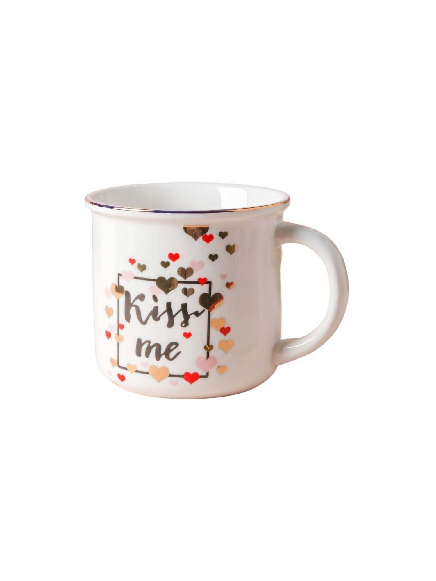 Nestasia Gold Rimmed Kiss Me White Fine Ceramics Mug for Coffee, Food-Safe, 350ml Capacity