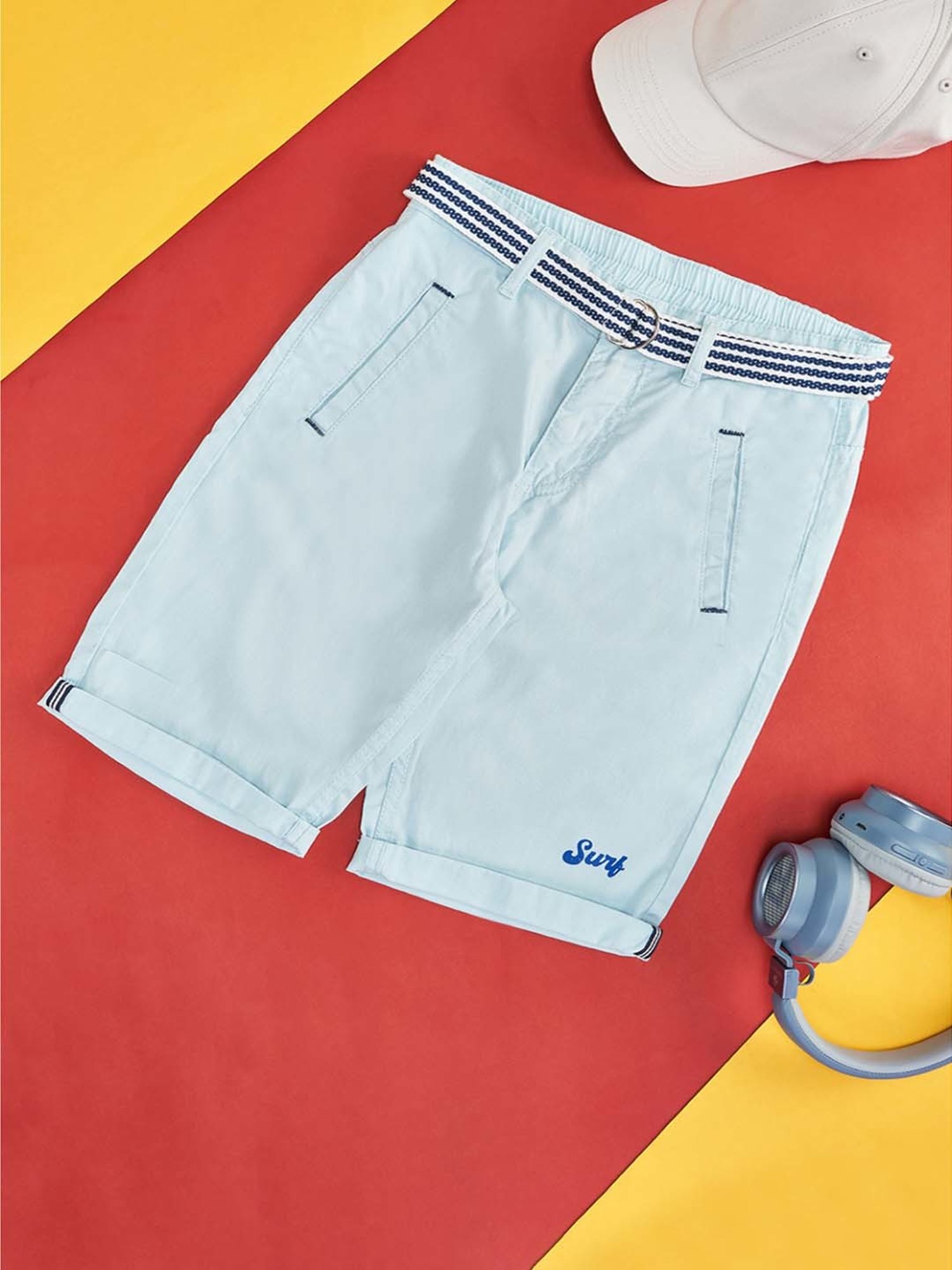 Pantaloons Junior Kids Powder Blue Cotton Printed Shorts