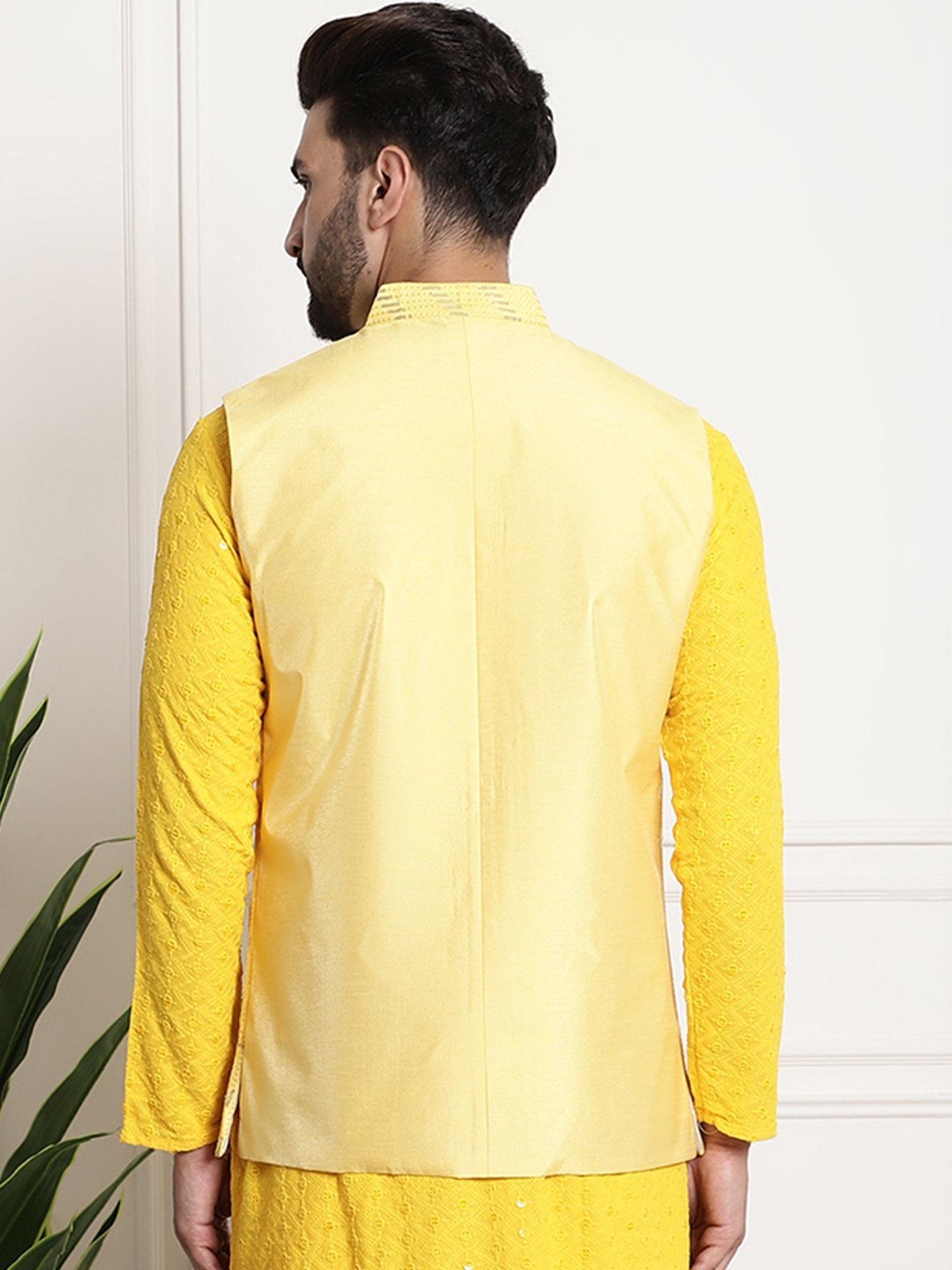 Sojanya Yellow Regular Fit Embroidered Nehru Jacket