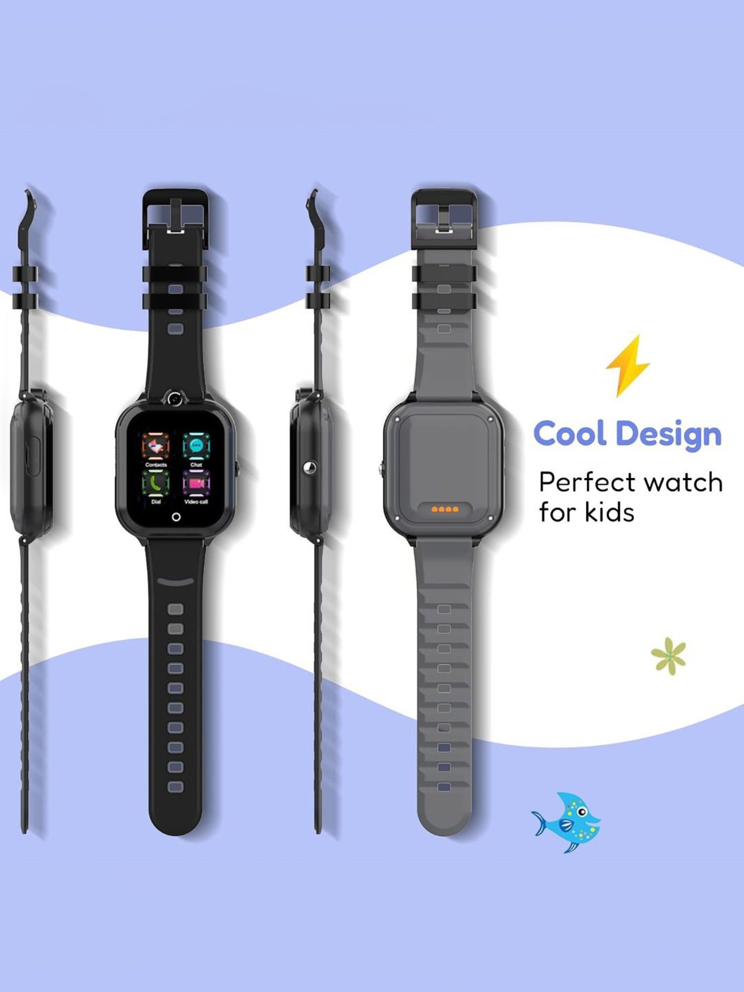 Turet Smartwatch for Kids with Camera, Phone Book, SMS, 2-Way Video Calling, 4G Sim, No GPS (Black)