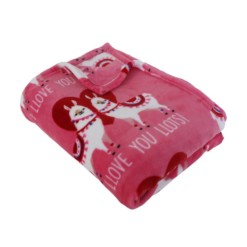 50"x70" Chateau Rose Lada Llama Love Flannel Fleece Folded Throw Blanket Pink - Décor Therapy